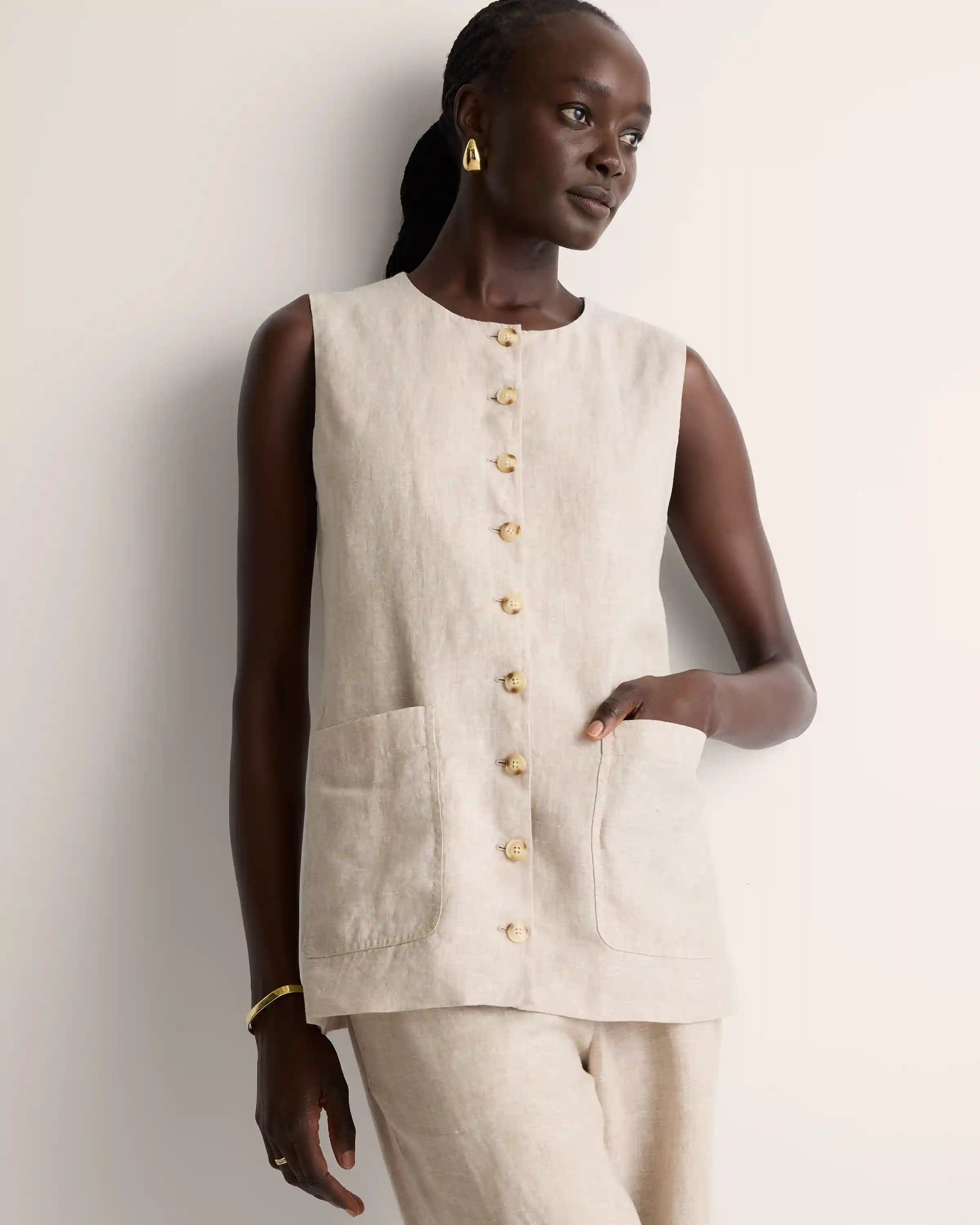 100% European Linen Longline Vest