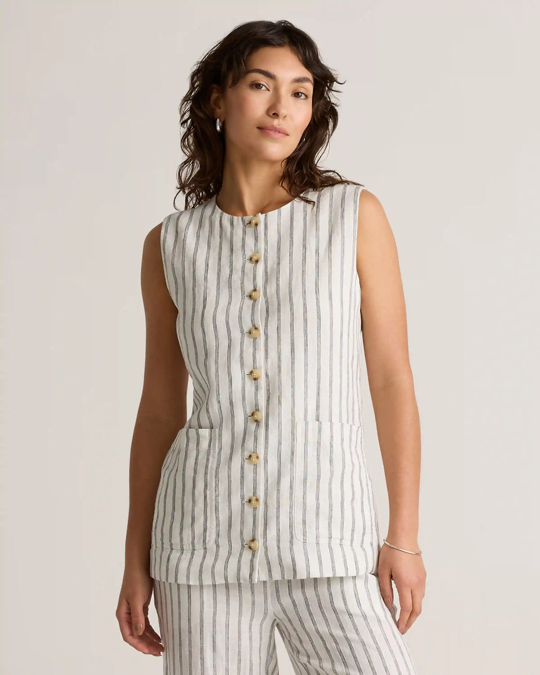 100% European Linen Longline Vest