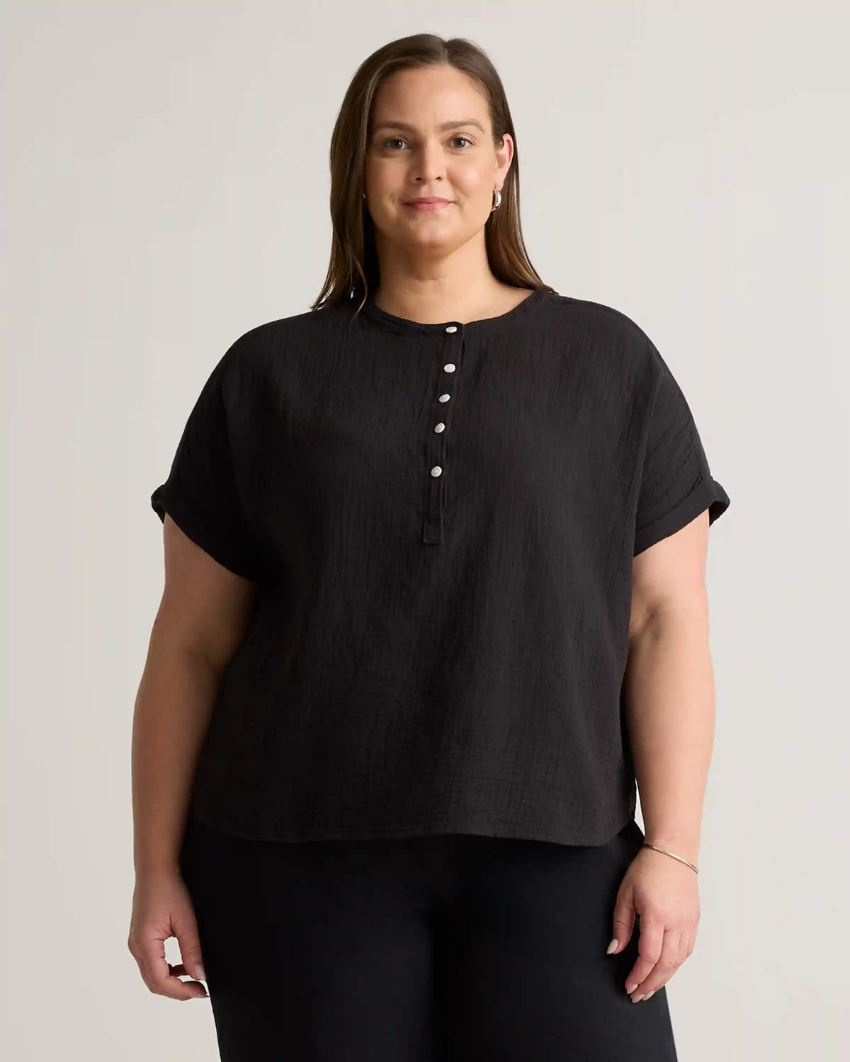 100% Organic Cotton Gauze Roll Sleeve Shirt