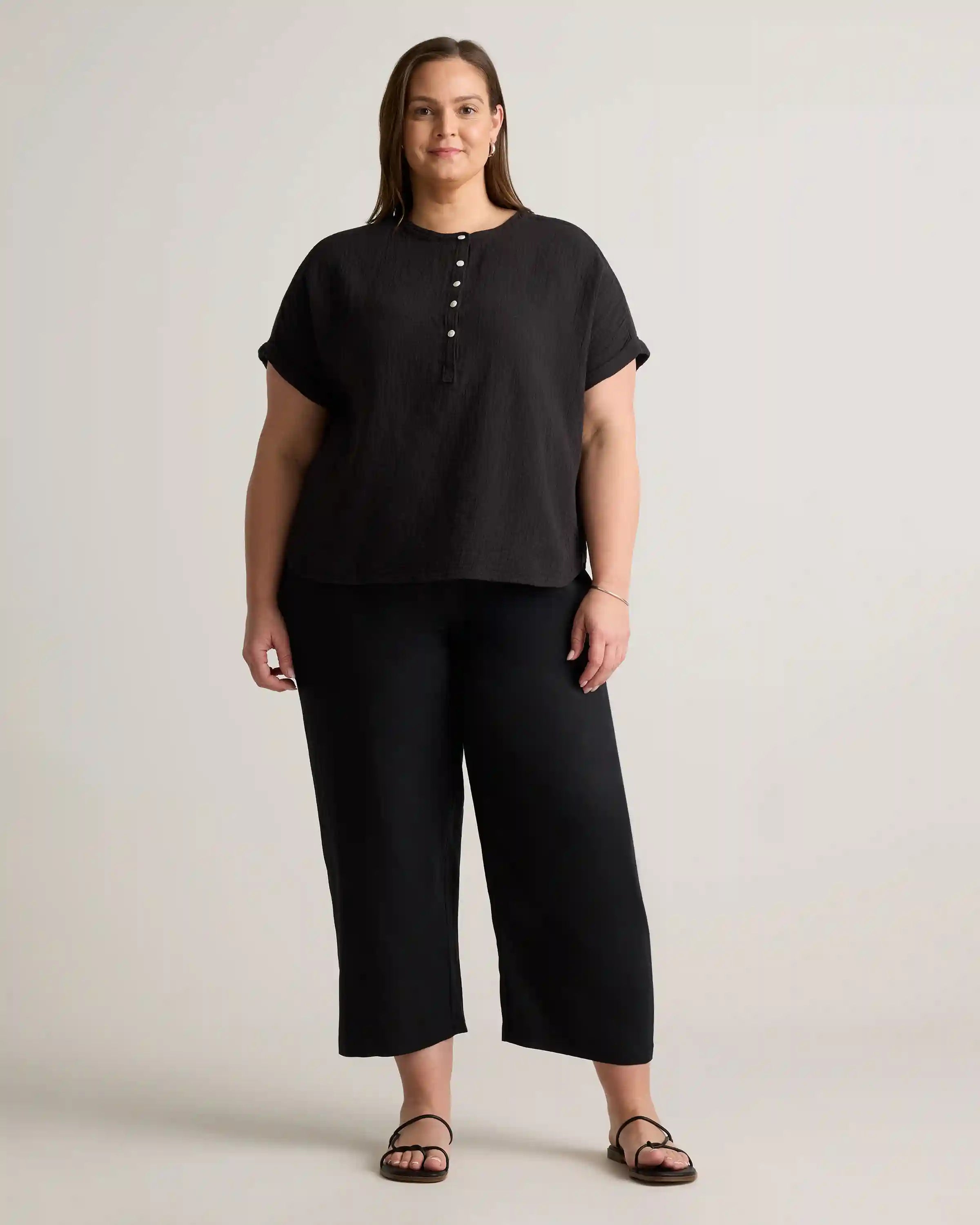 100% Organic Cotton Gauze Roll Sleeve Shirt