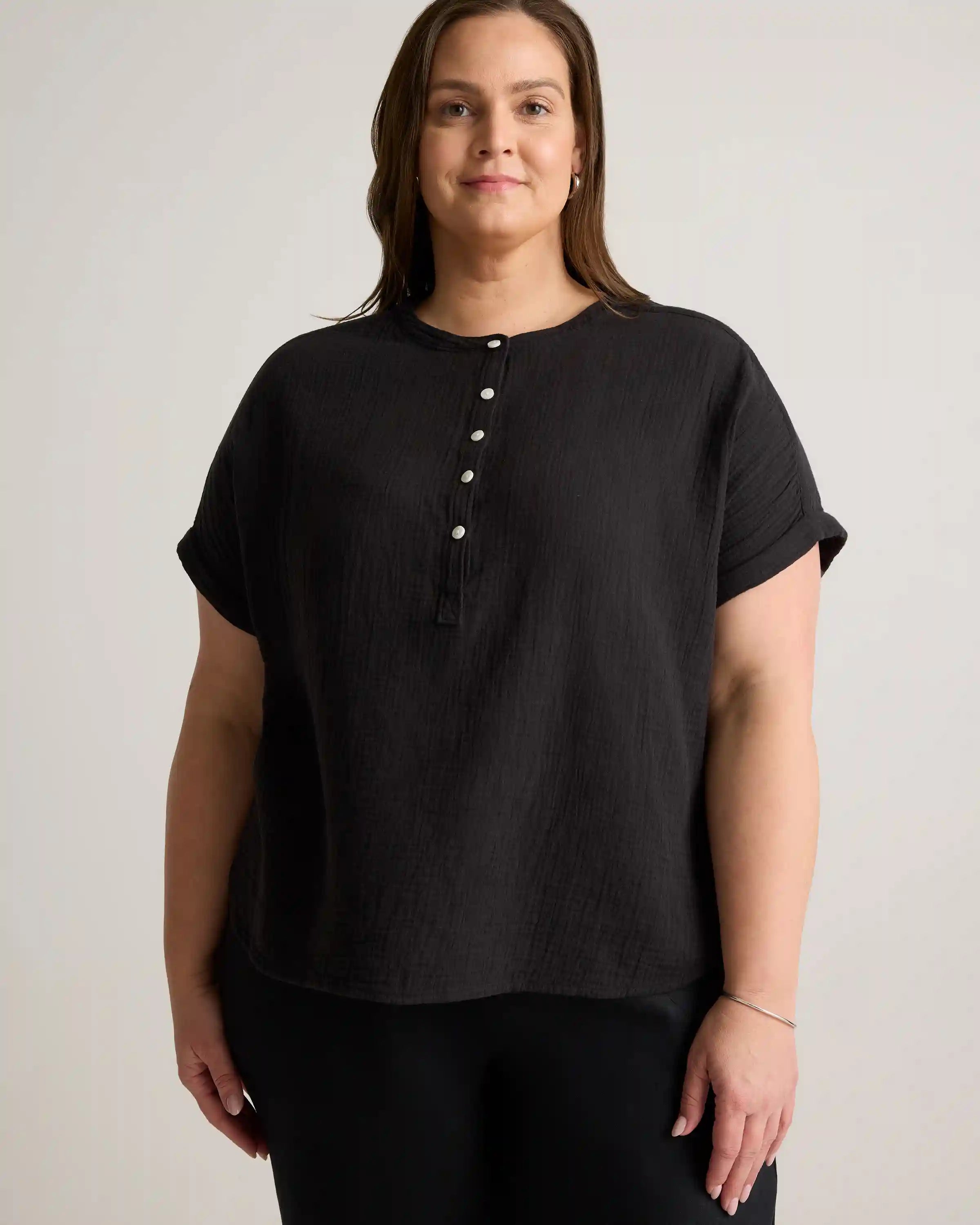 100% Organic Cotton Gauze Roll Sleeve Shirt