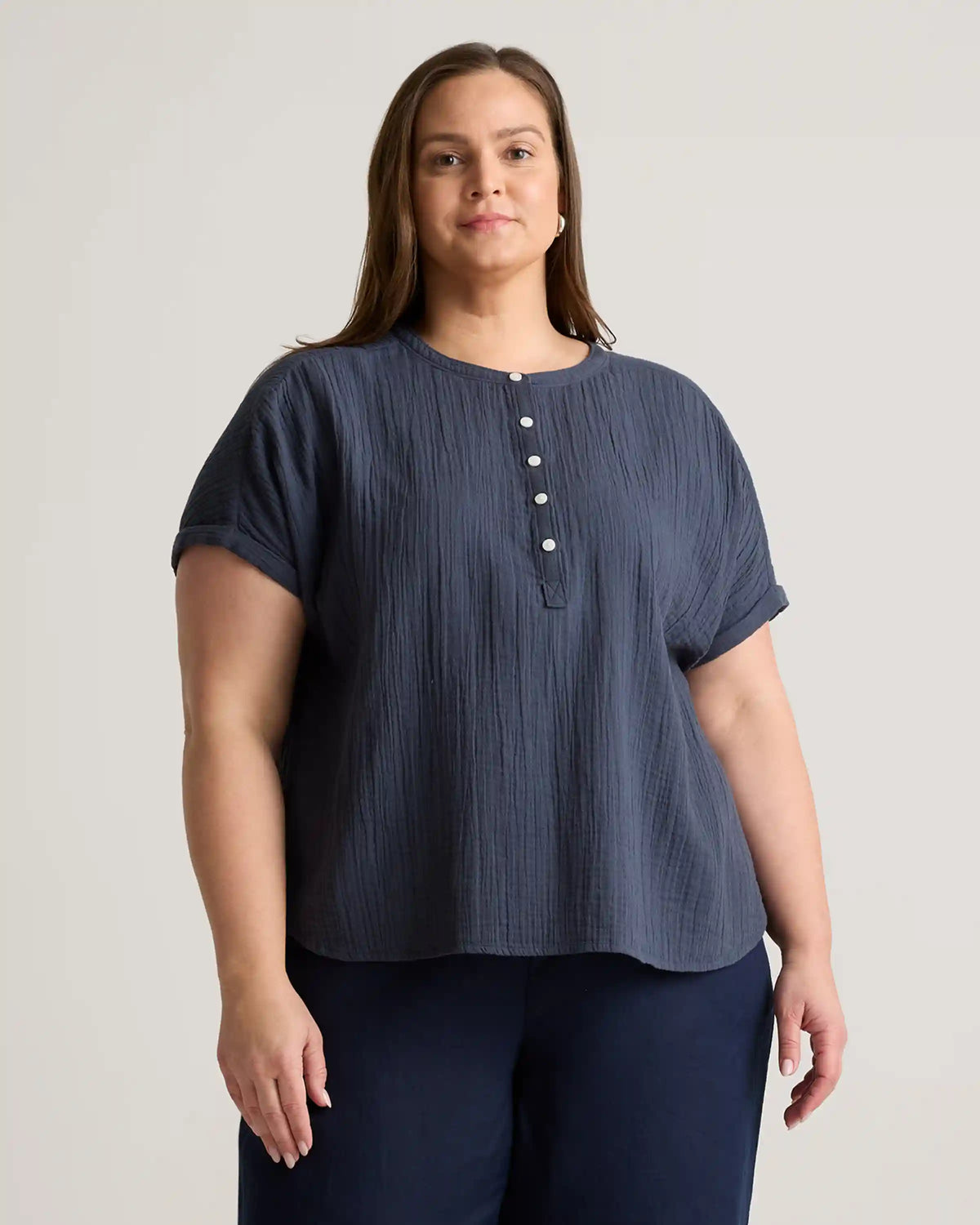 100% Organic Cotton Gauze Roll Sleeve Shirt