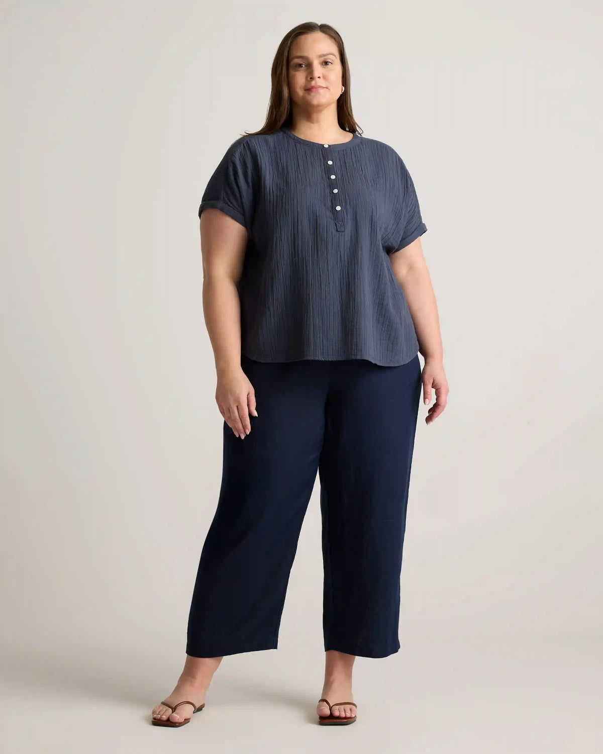 100% Organic Cotton Gauze Roll Sleeve Shirt