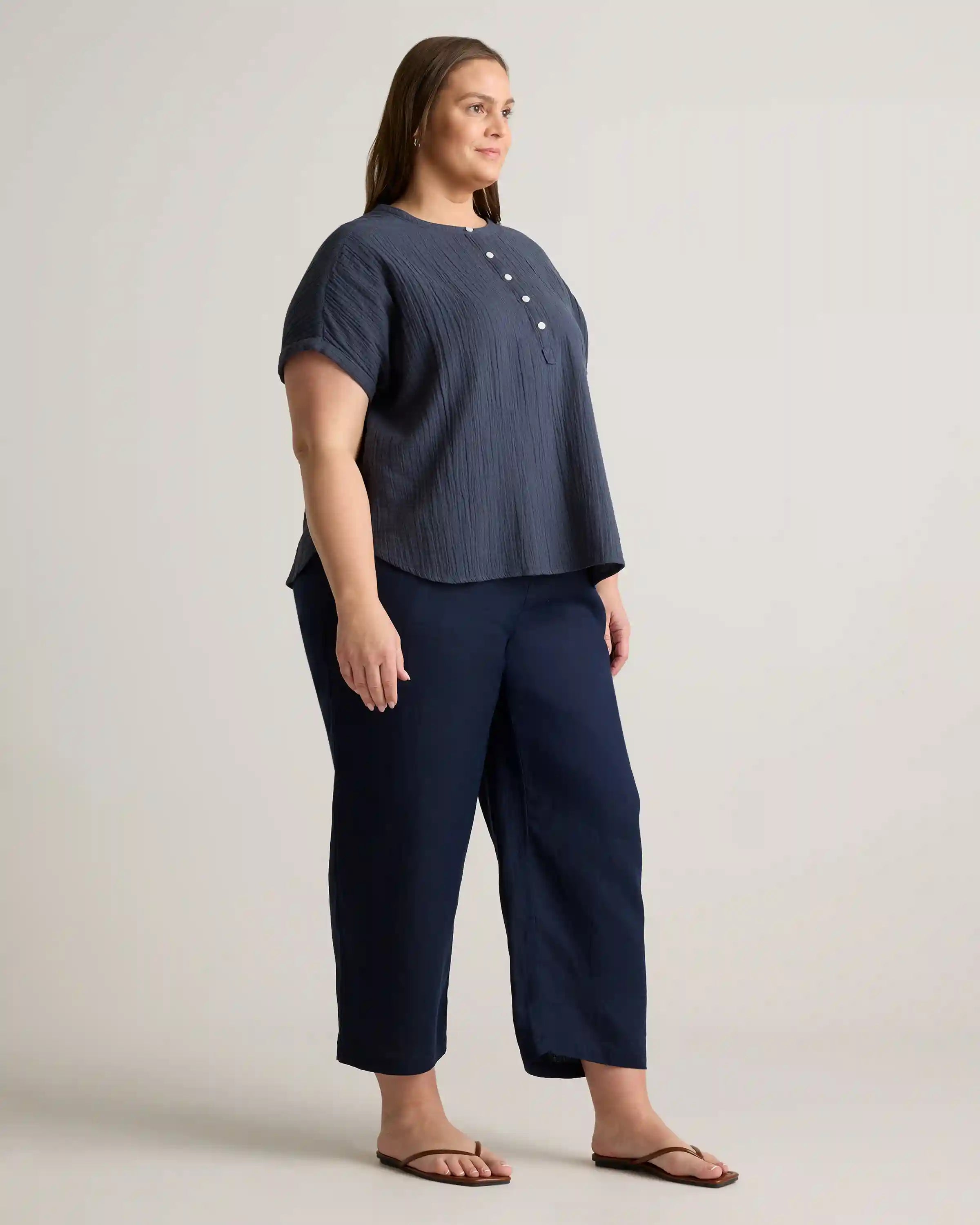 100% Organic Cotton Gauze Roll Sleeve Shirt