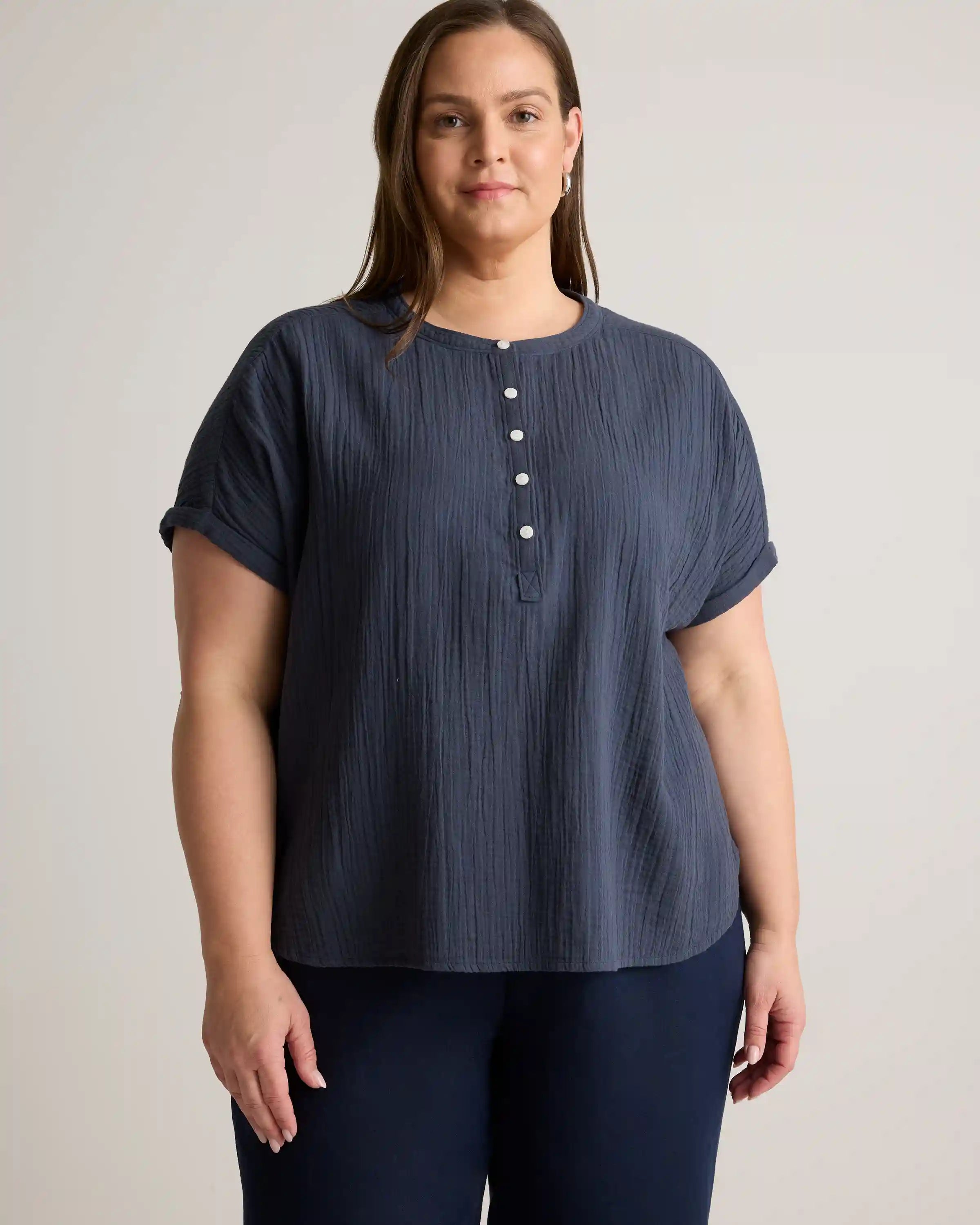 100% Organic Cotton Gauze Roll Sleeve Shirt