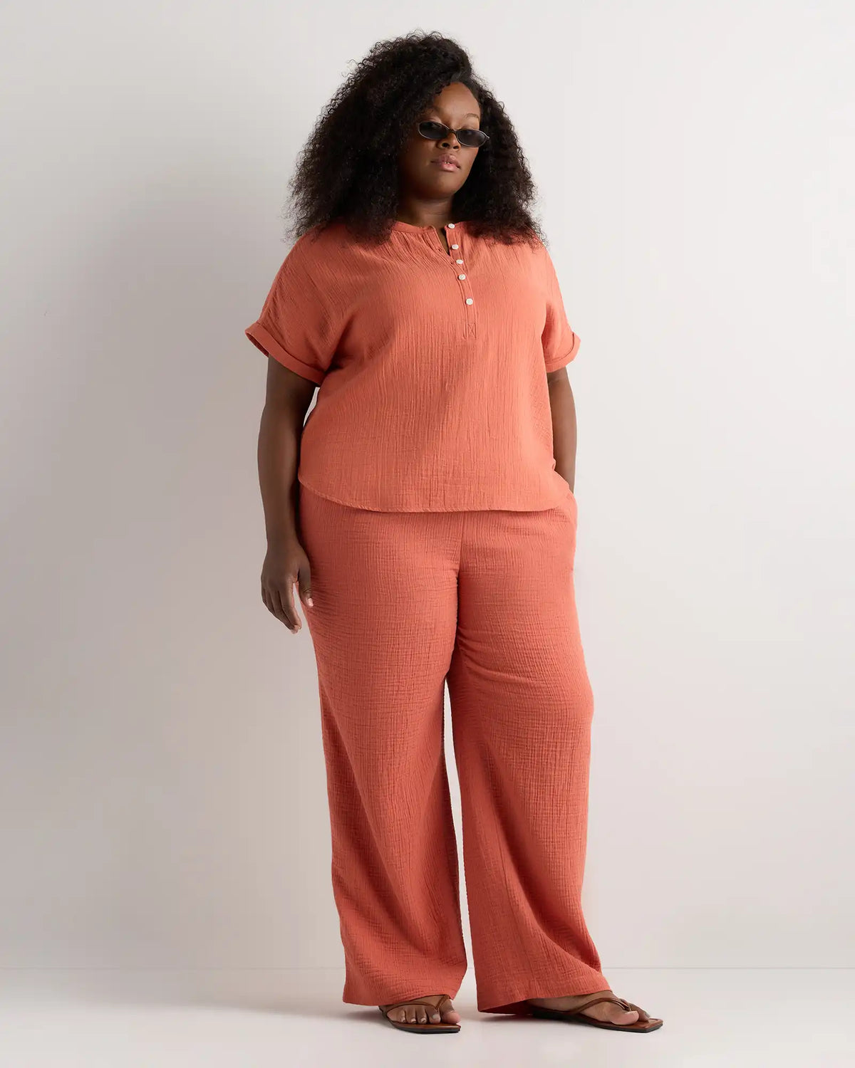 100% Organic Cotton Gauze Roll Sleeve Shirt