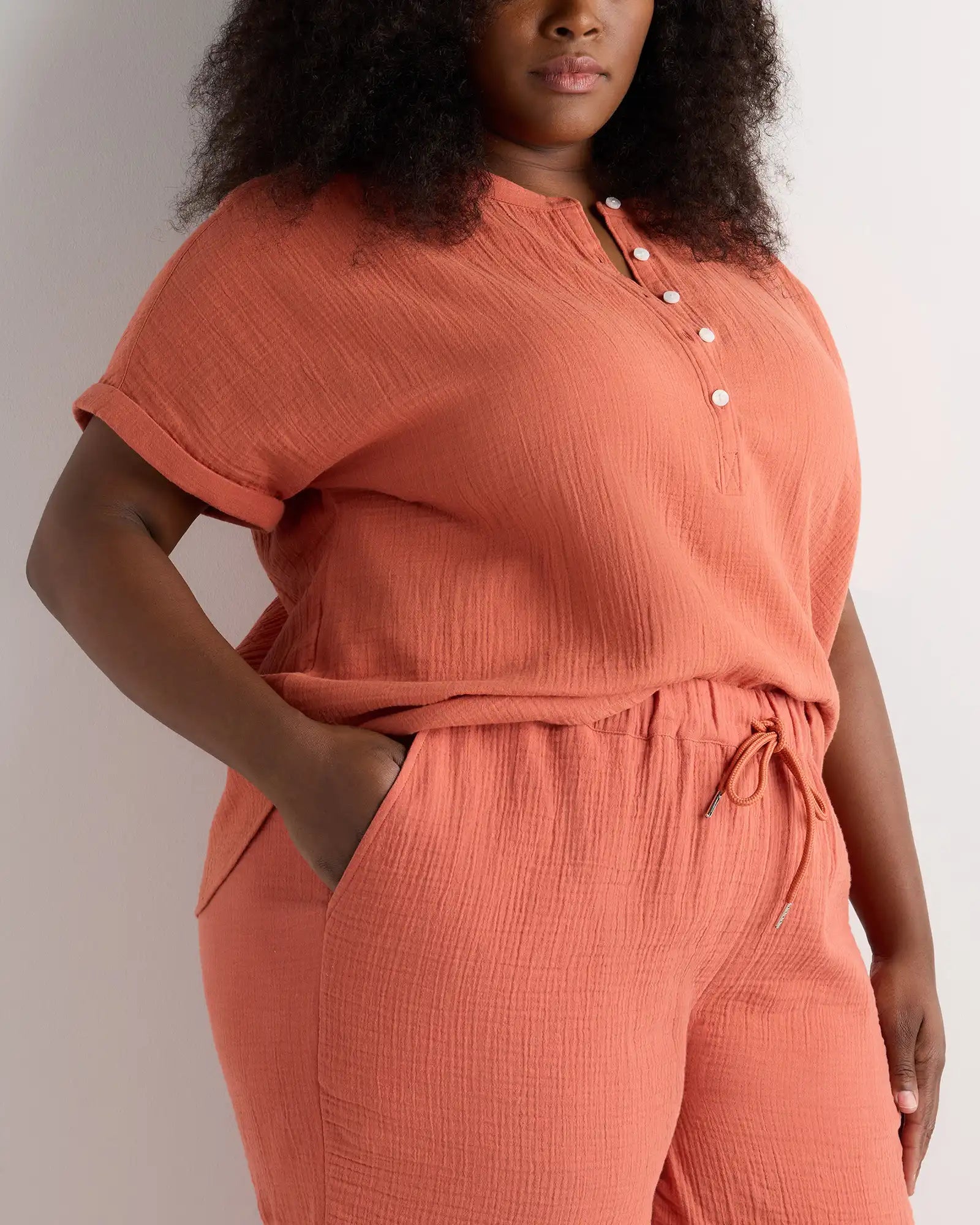 100% Organic Cotton Gauze Roll Sleeve Shirt