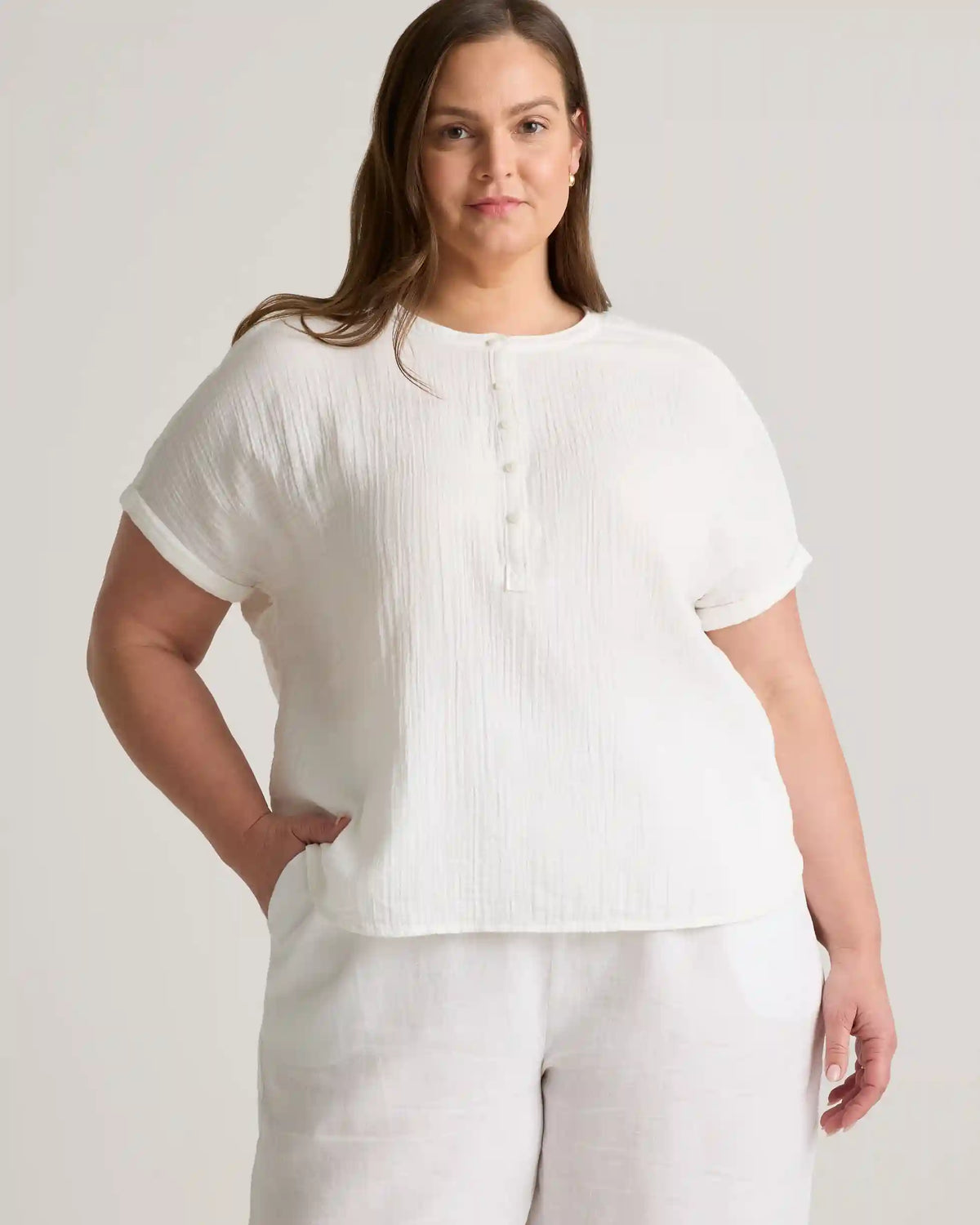 100% Organic Cotton Gauze Roll Sleeve Shirt