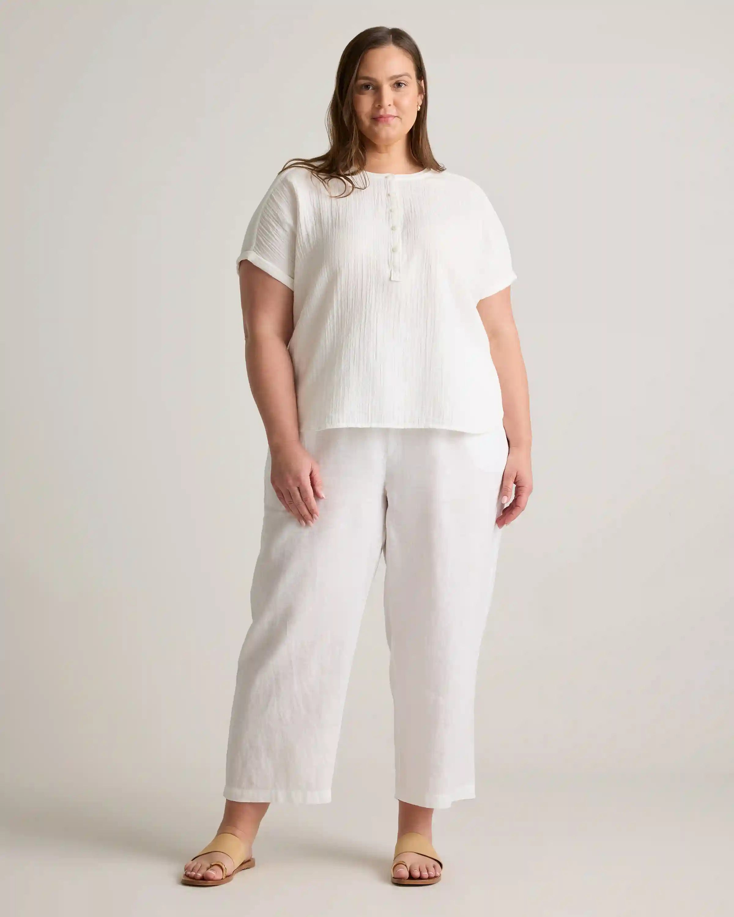 100% Organic Cotton Gauze Roll Sleeve Shirt