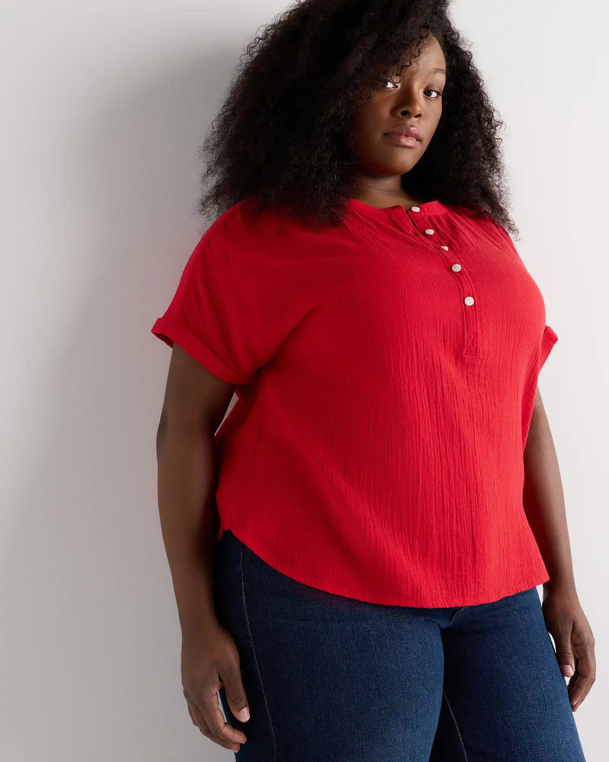 100% Organic Cotton Gauze Roll Sleeve Shirt