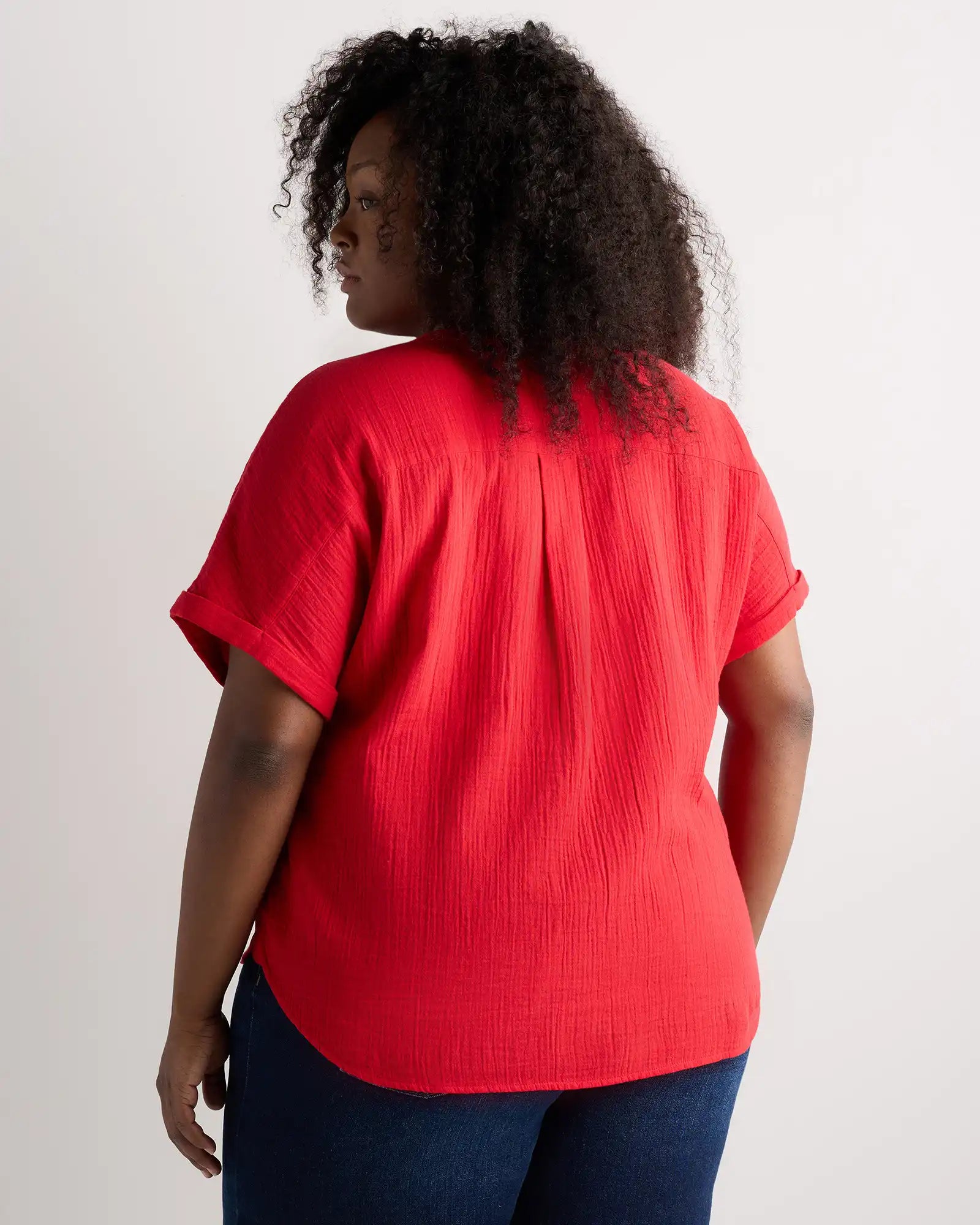 100% Organic Cotton Gauze Roll Sleeve Shirt