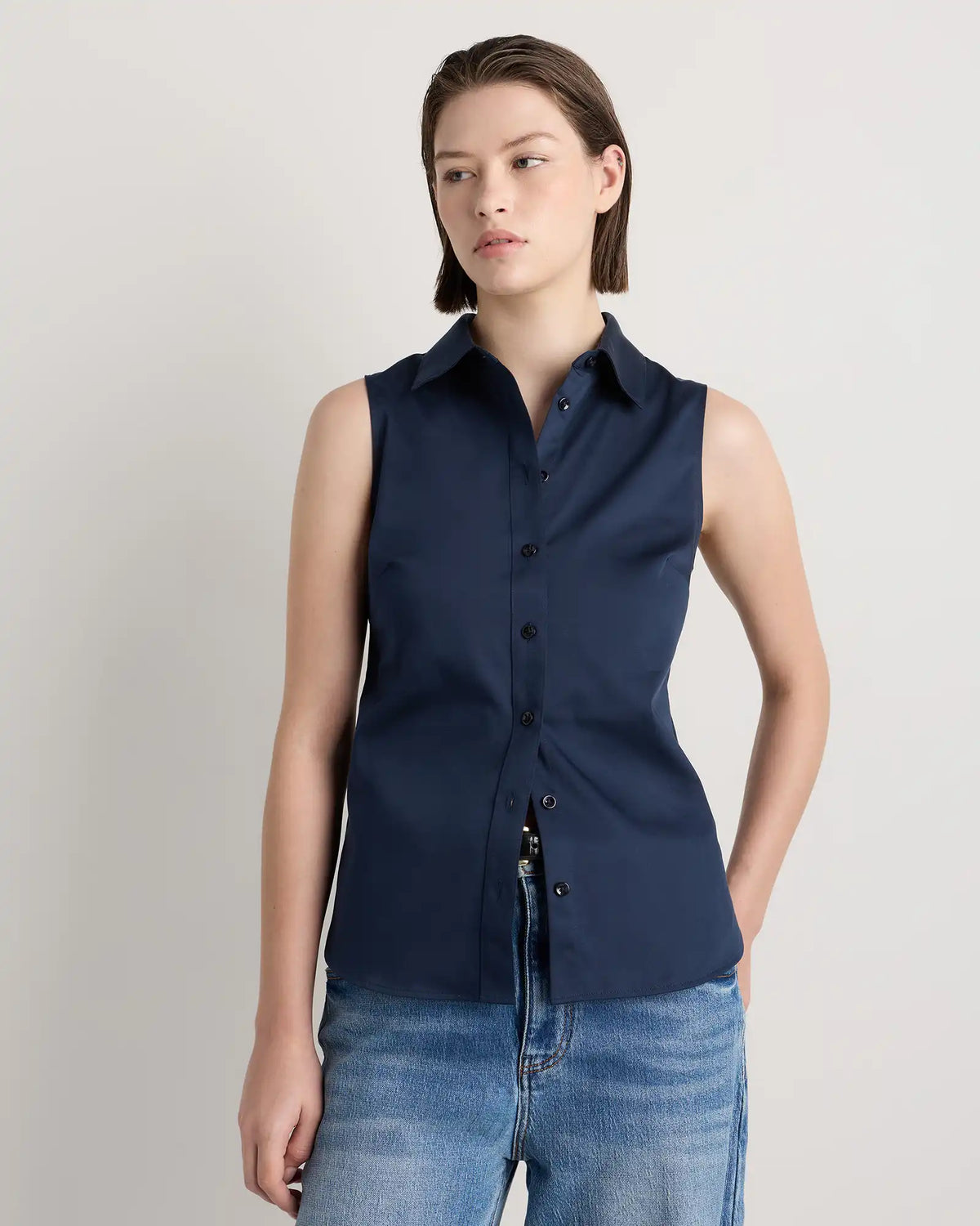 Organic Stretch Cotton Tailored Sleeveless Shirt