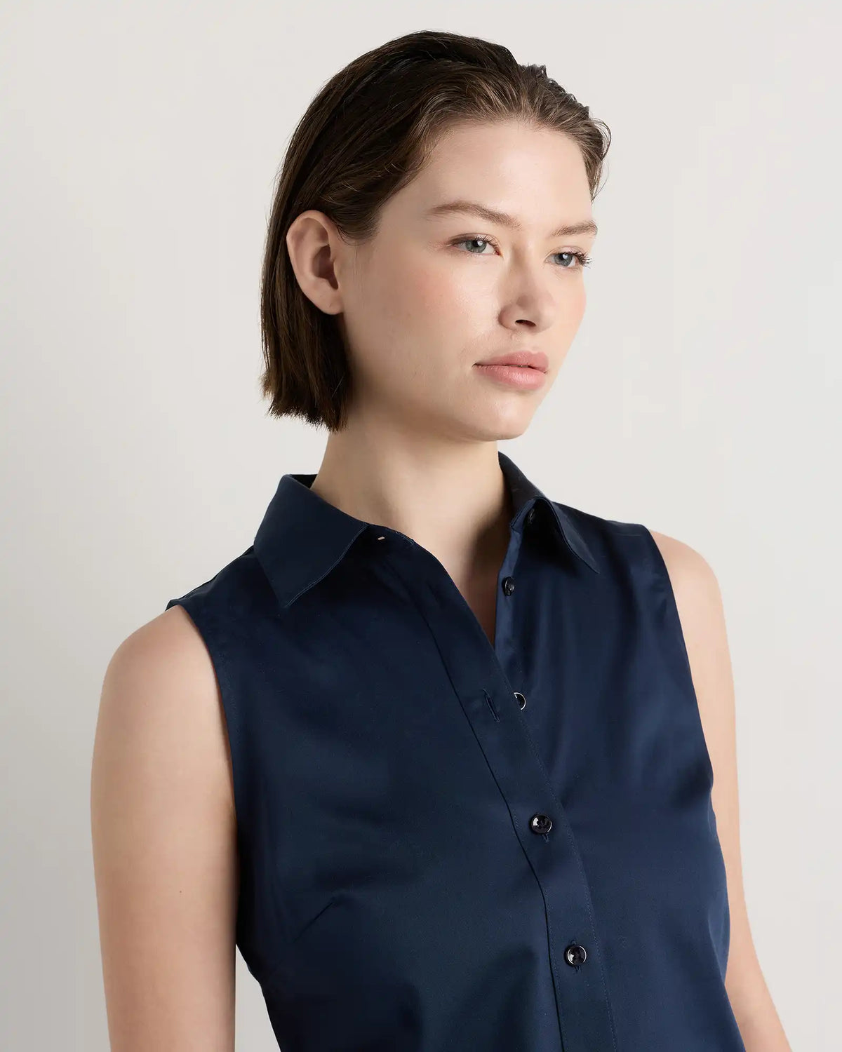 Organic Stretch Cotton Tailored Sleeveless Shirt