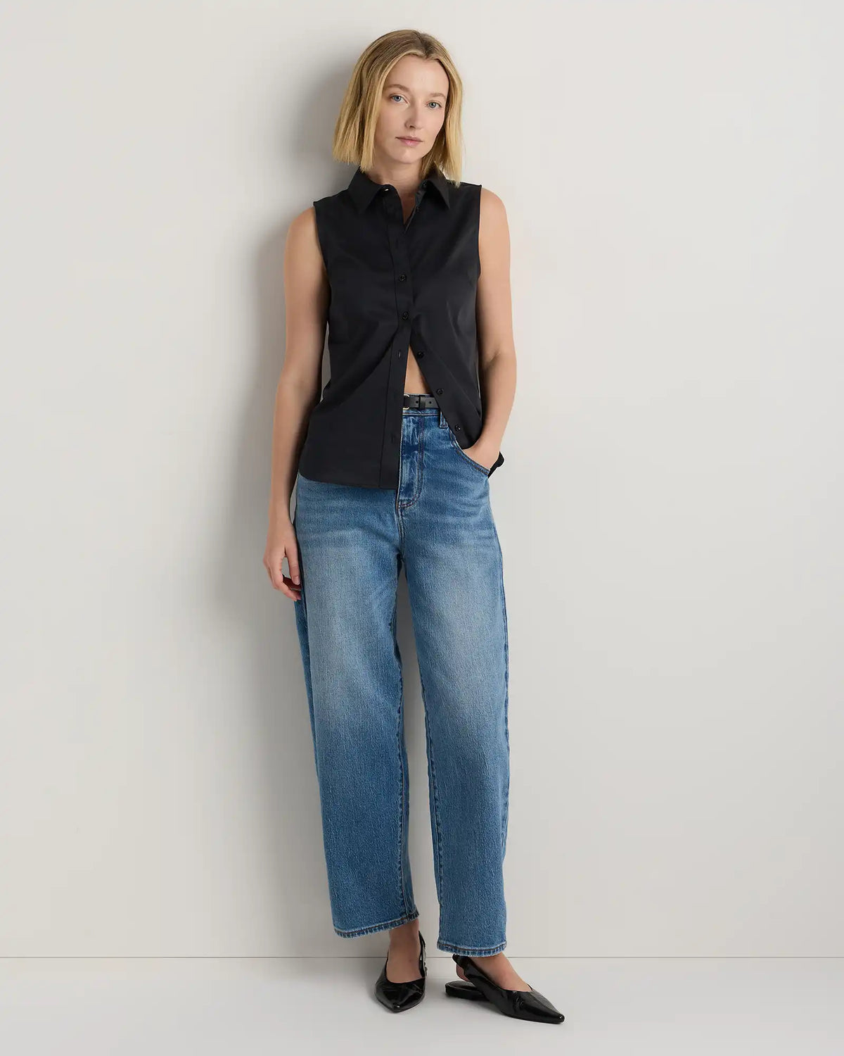 Organic Stretch Cotton Tailored Sleeveless Shirt
