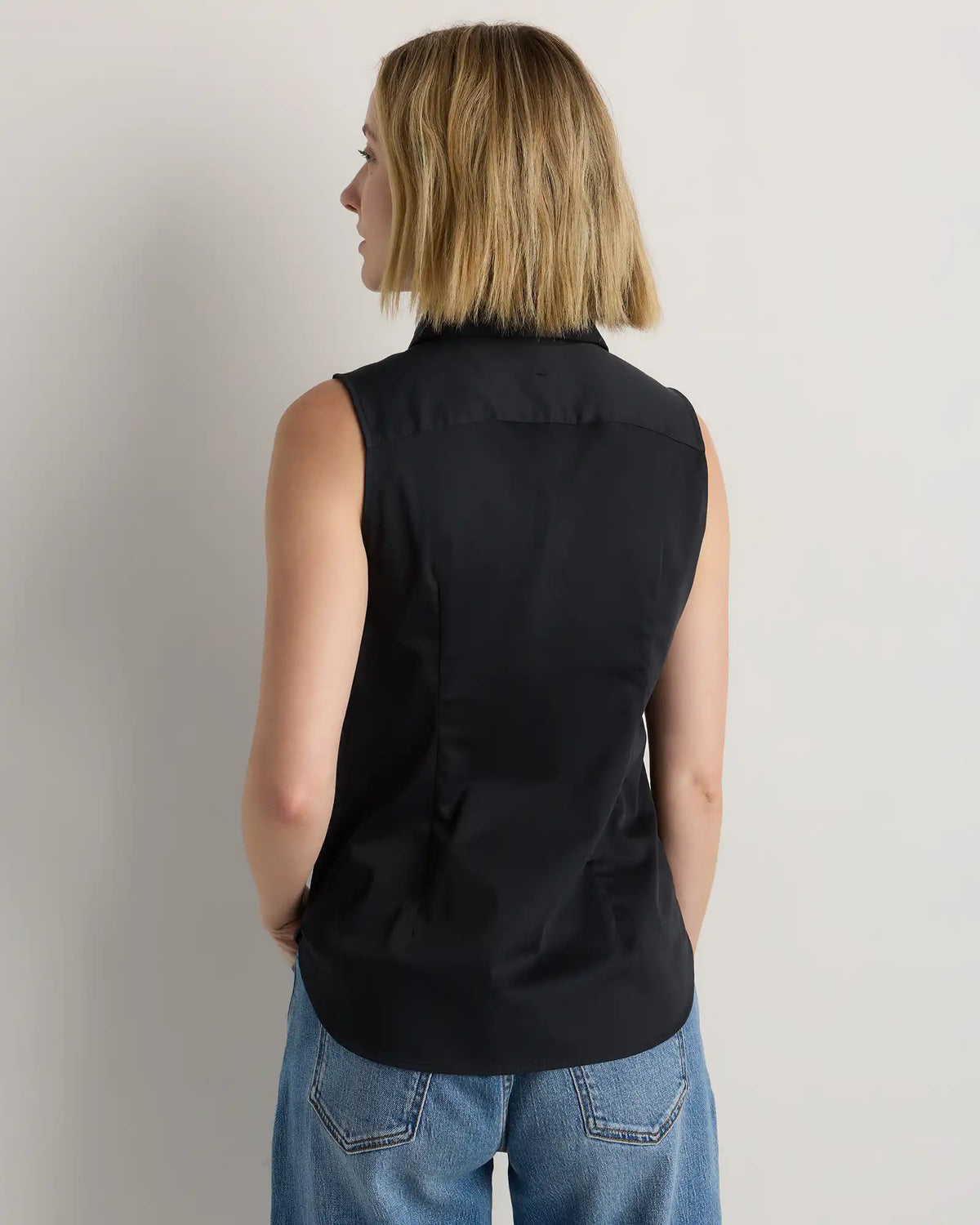 Organic Stretch Cotton Tailored Sleeveless Shirt