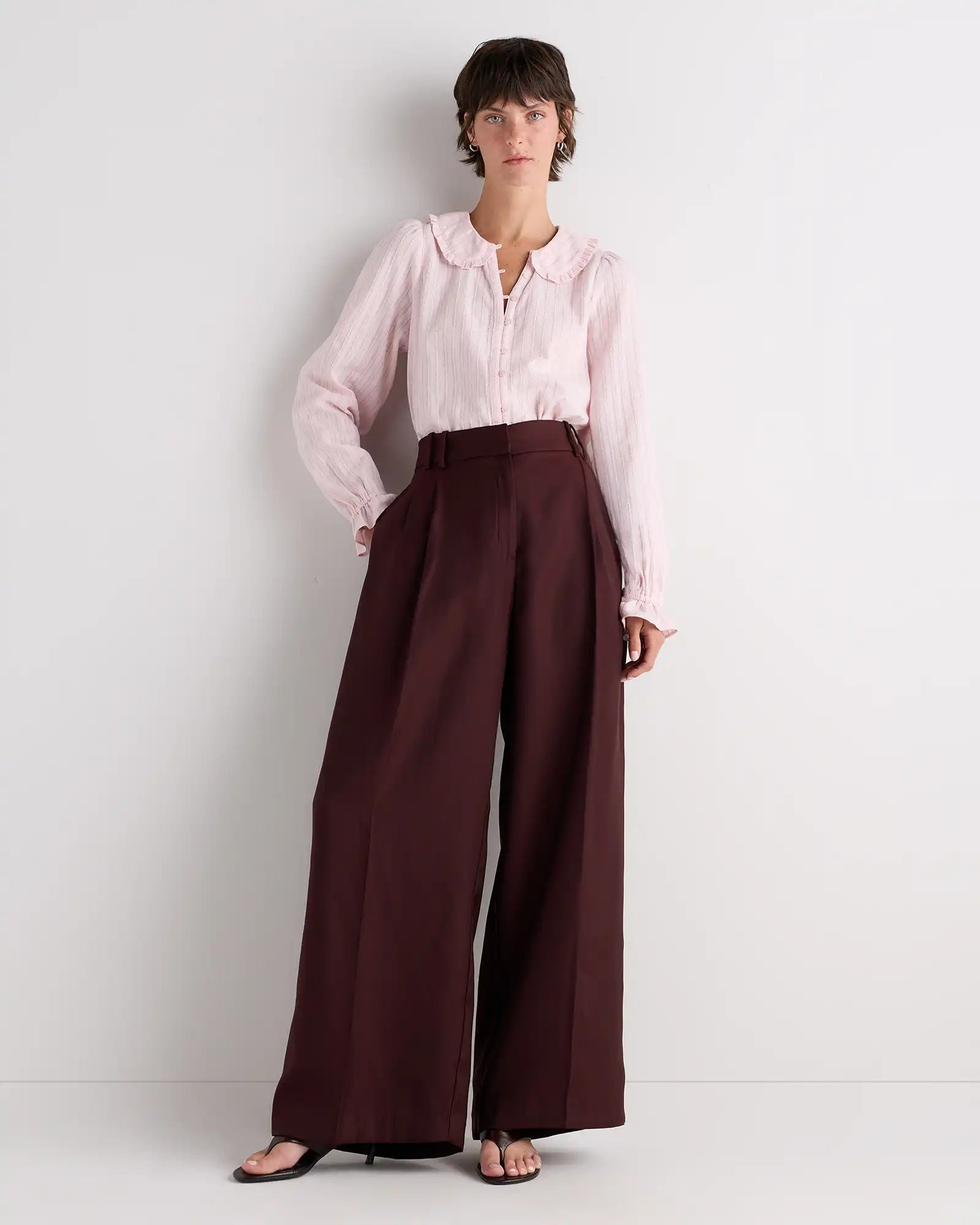 Embroidered Cotton Ruffle Collar Long Sleeve Blouse