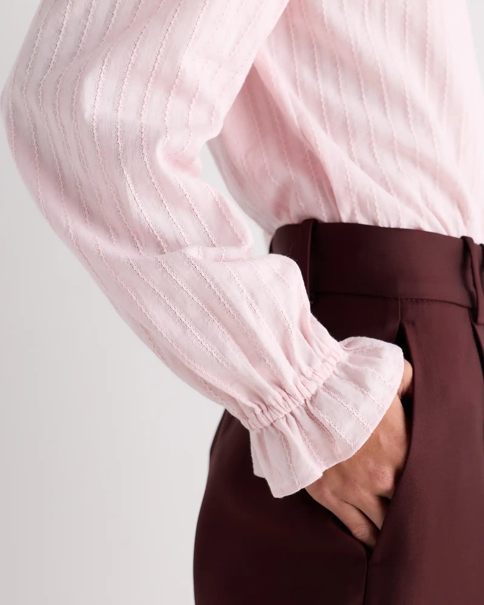 Embroidered Cotton Ruffle Collar Long Sleeve Blouse