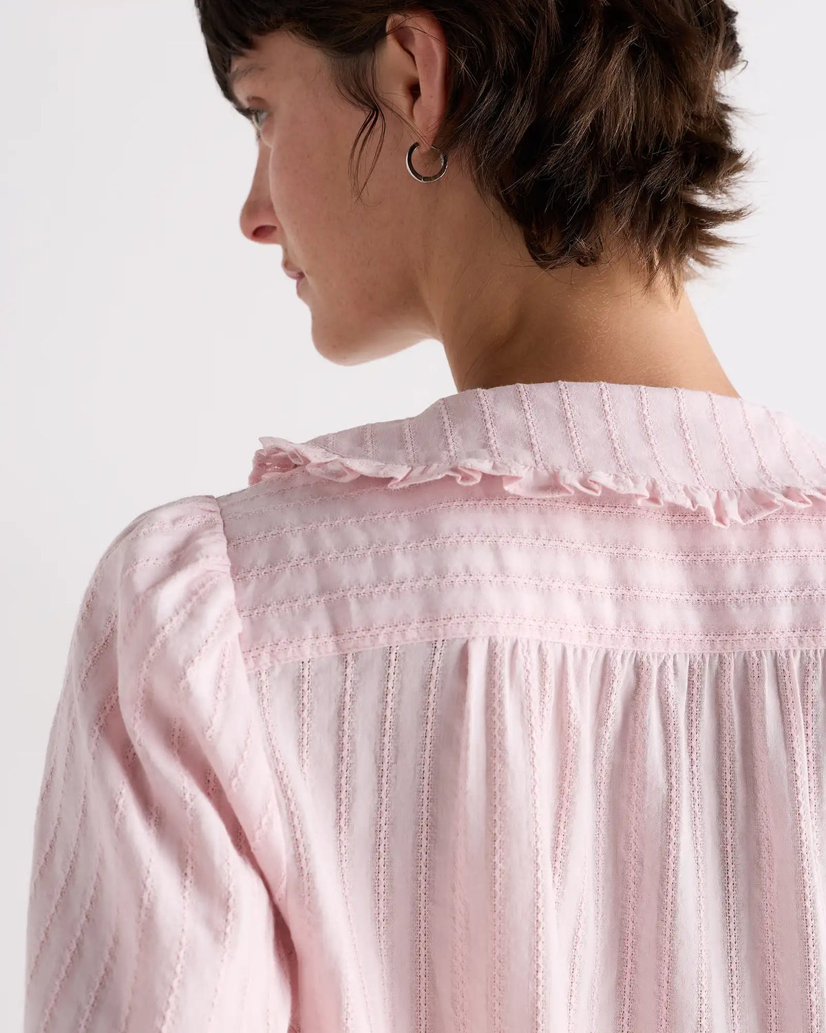 Embroidered Cotton Ruffle Collar Long Sleeve Blouse
