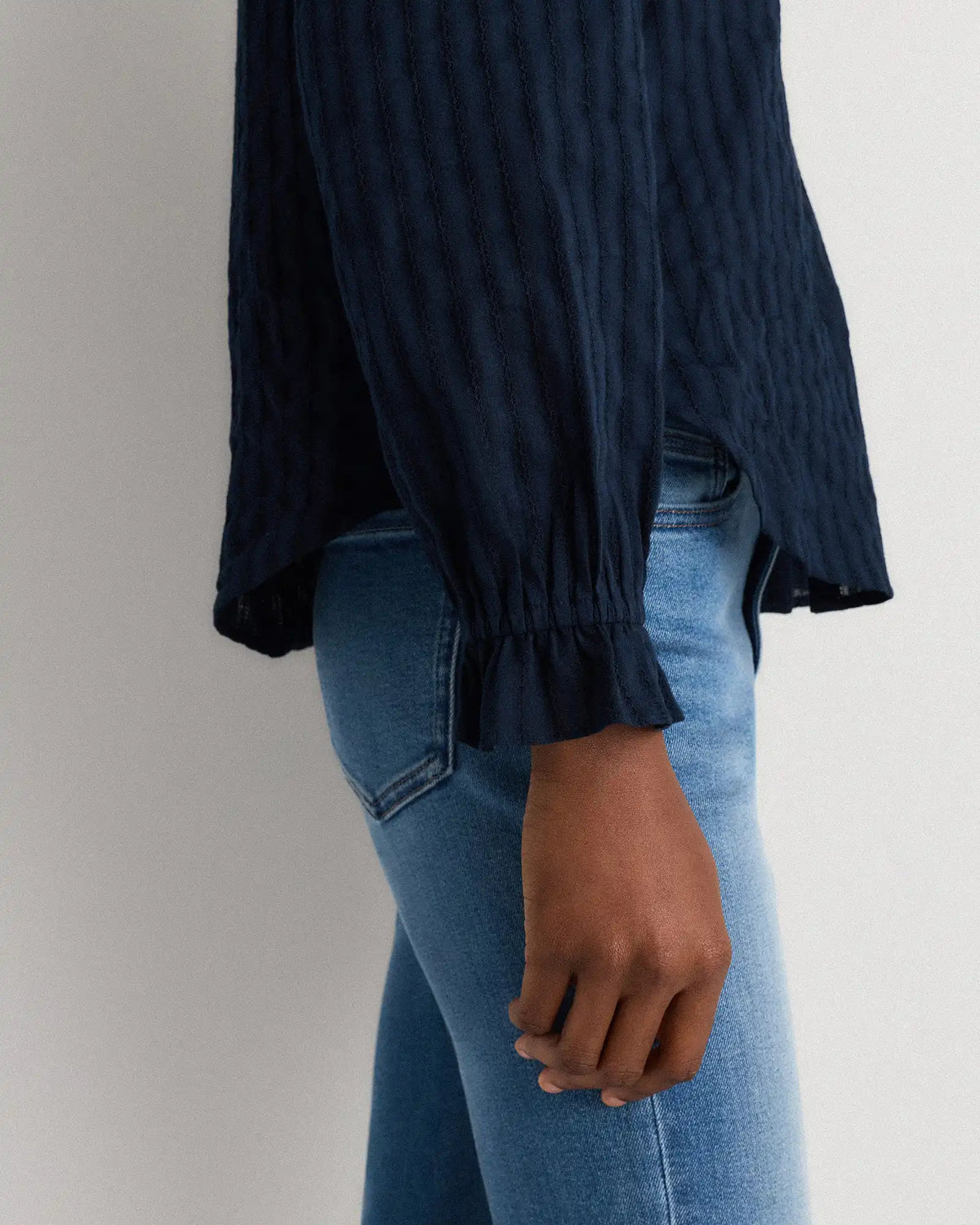 Embroidered Cotton Ruffle Collar Long Sleeve Blouse