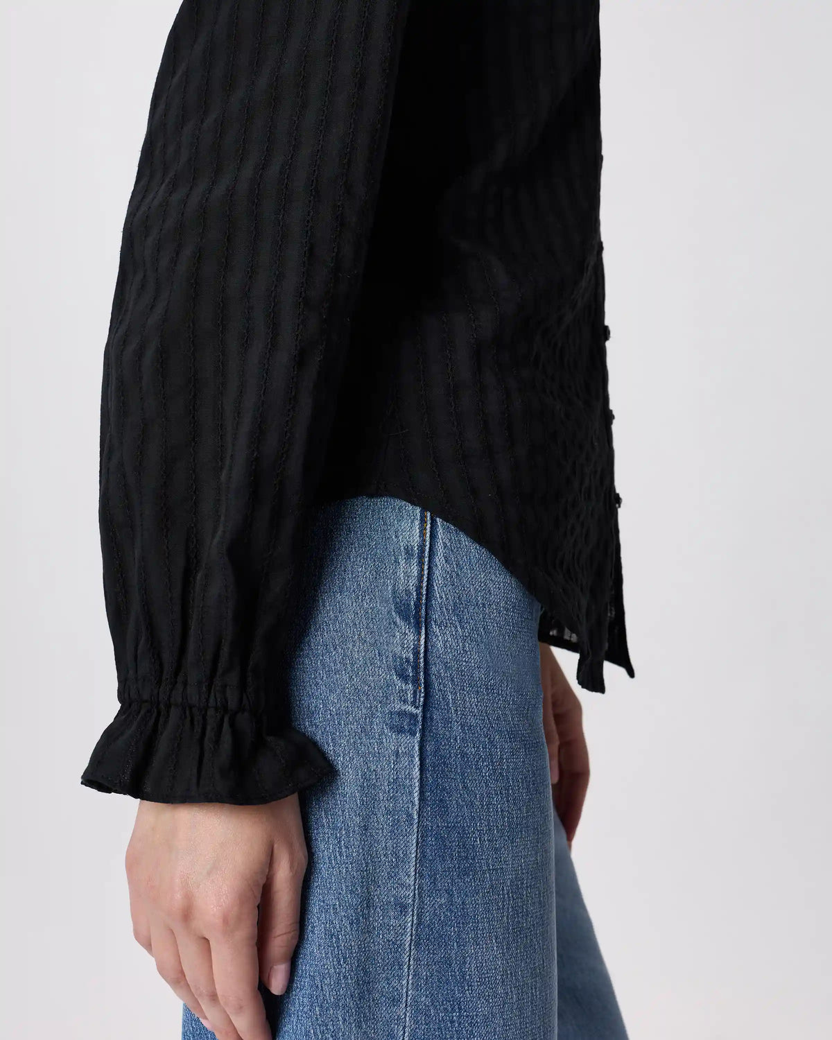 Embroidered Cotton Ruffle Collar Long Sleeve Blouse