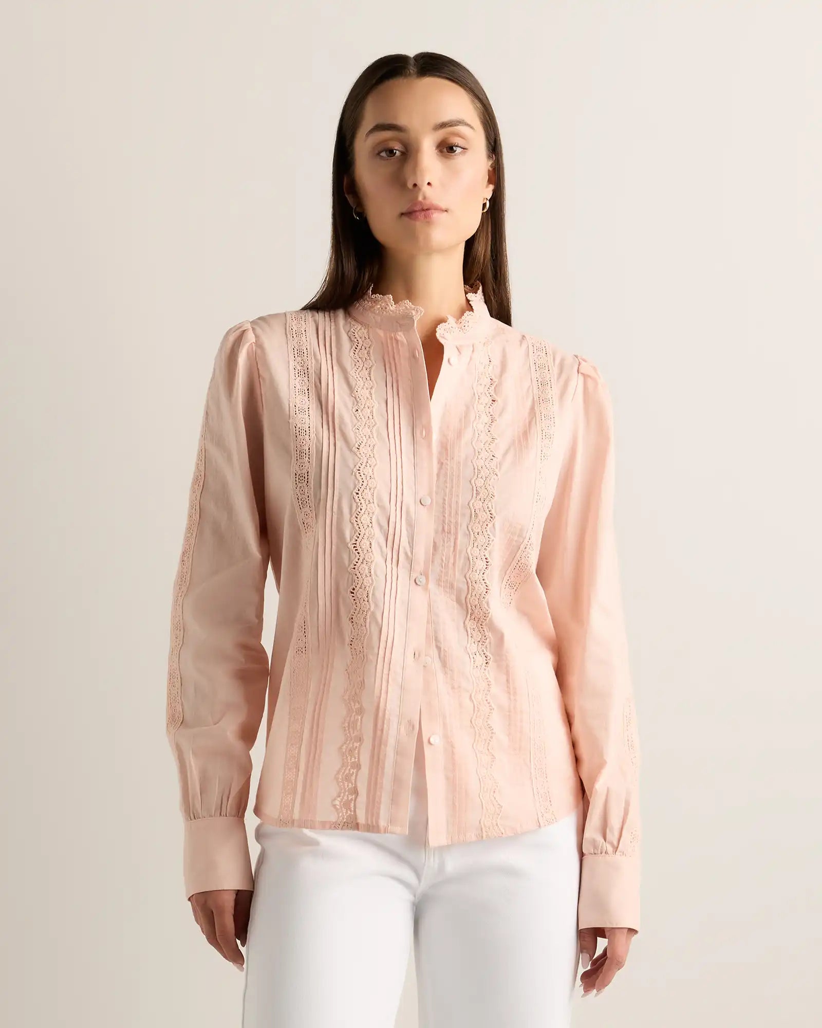 Organic Cotton Voile Lace Detail Blouse