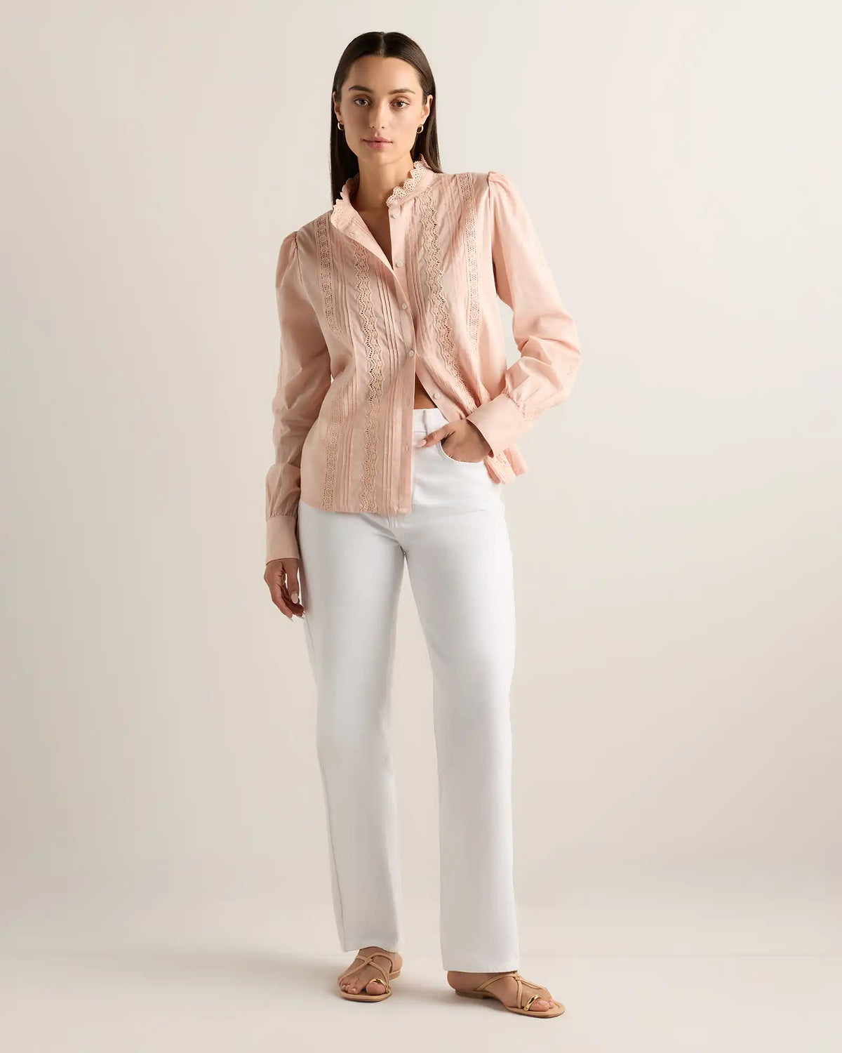 Organic Cotton Voile Lace Detail Blouse