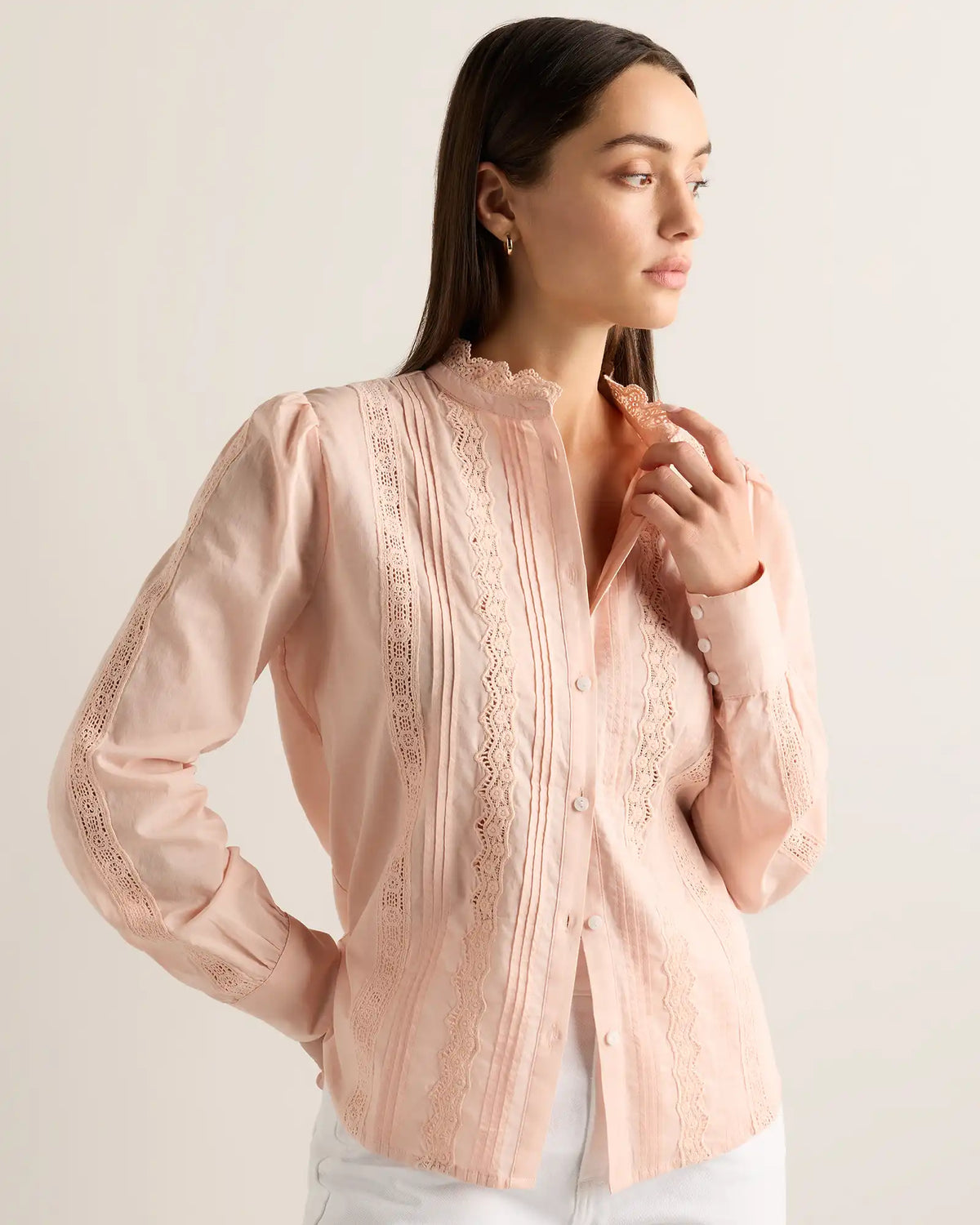 Organic Cotton Voile Lace Detail Blouse