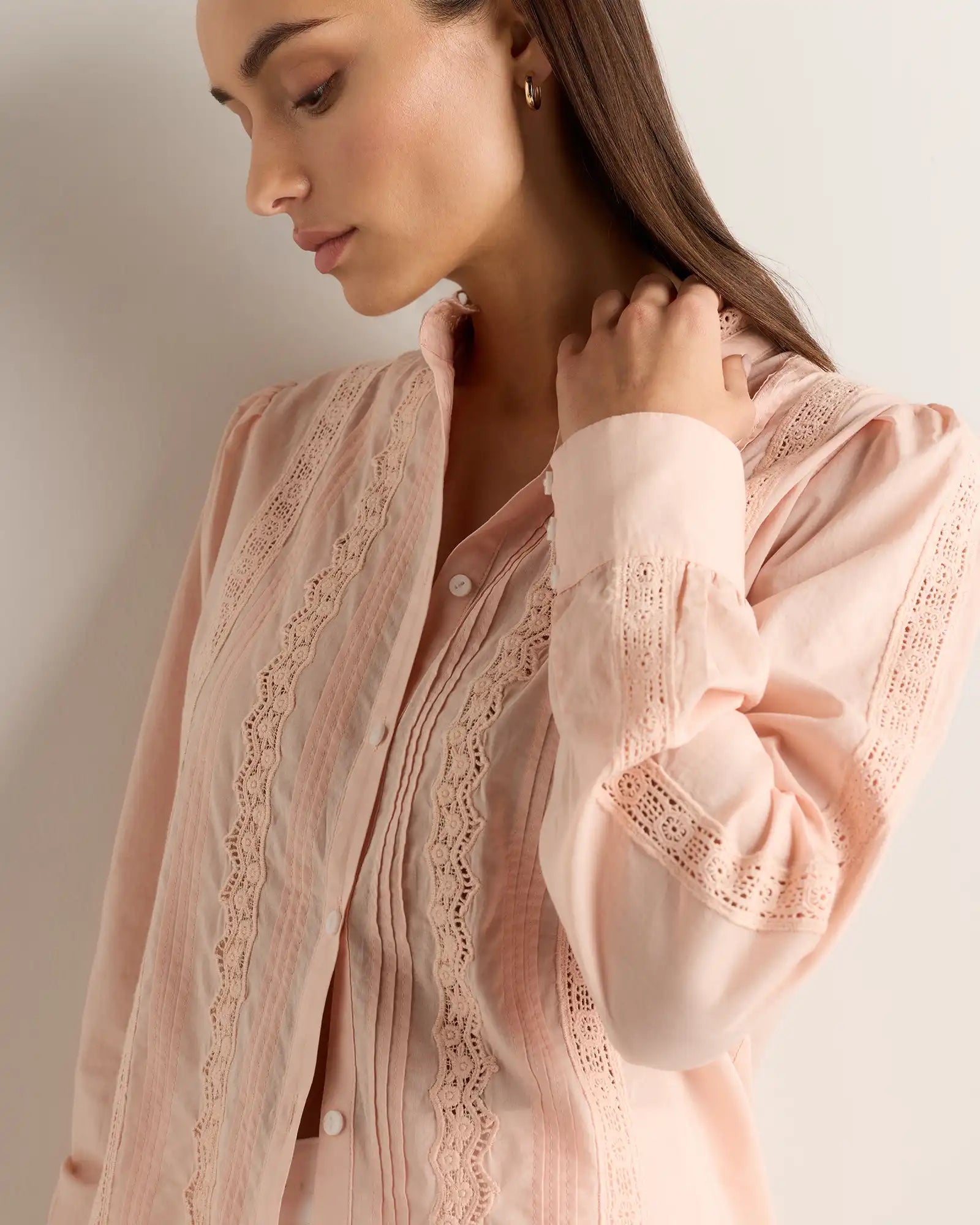 Organic Cotton Voile Lace Detail Blouse
