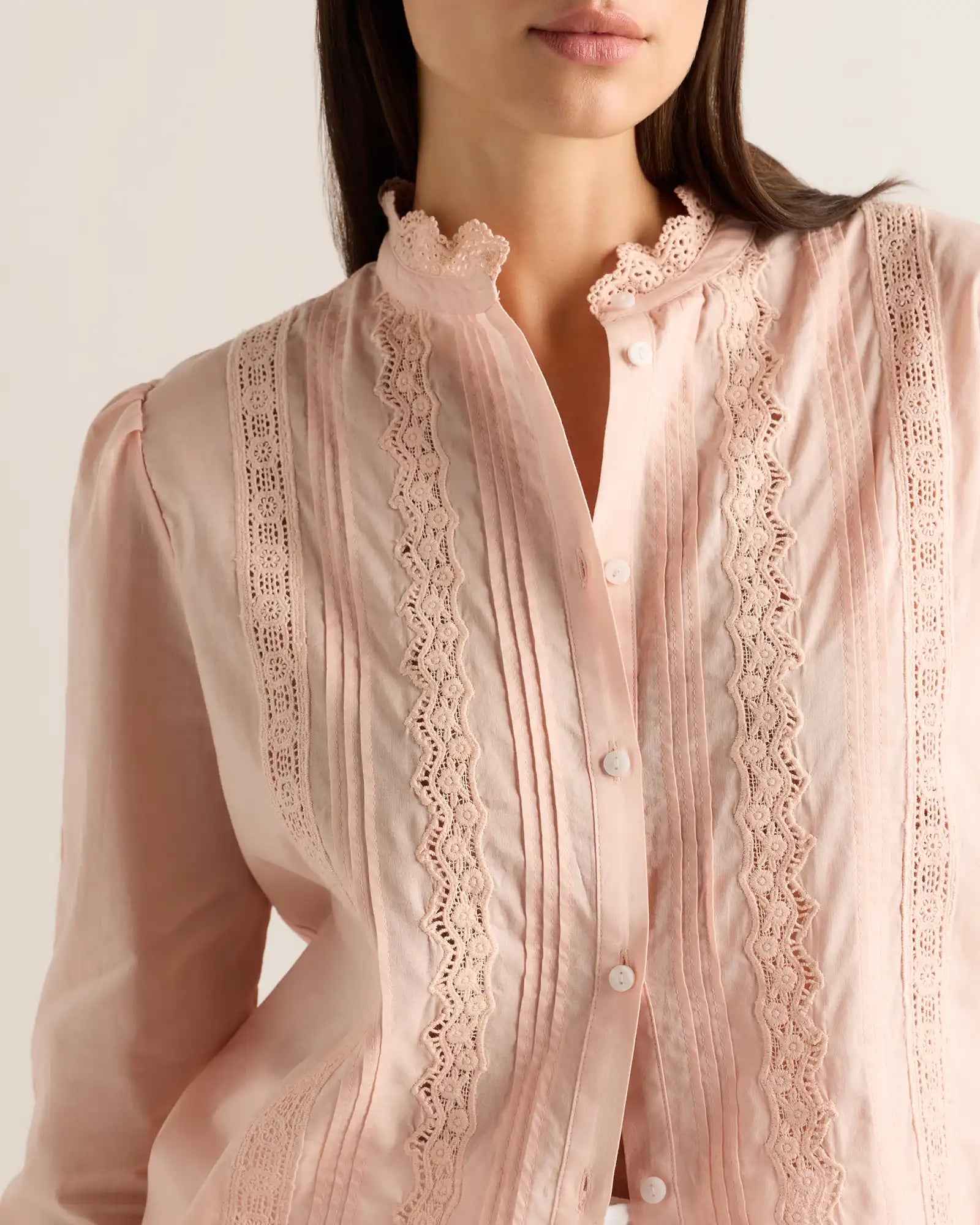 Organic Cotton Voile Lace Detail Blouse