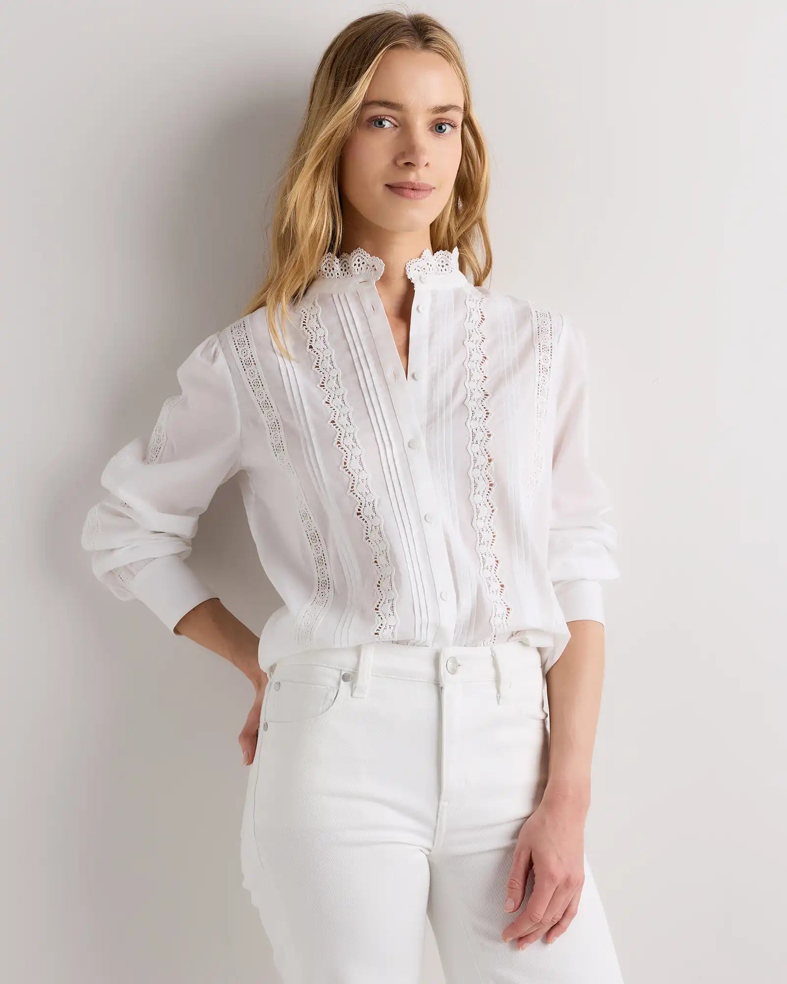 Organic Cotton Voile Lace Detail Blouse
