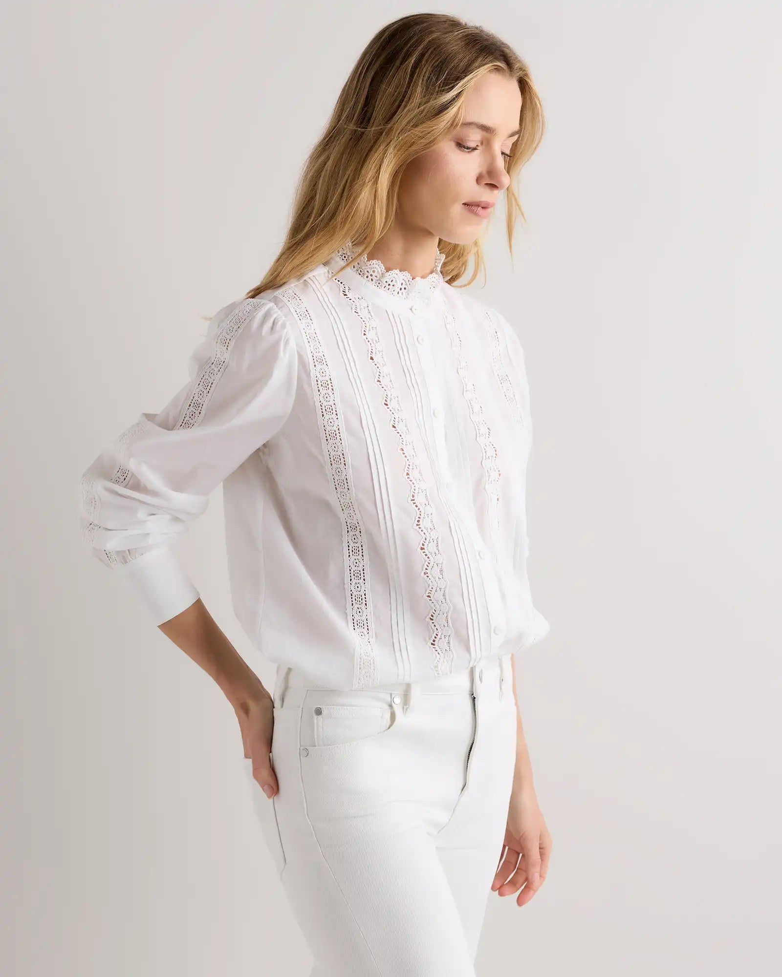Organic Cotton Voile Lace Detail Blouse