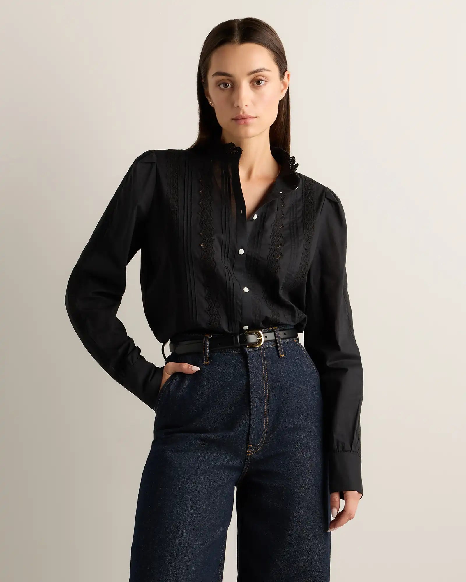 Organic Cotton Voile Lace Detail Blouse