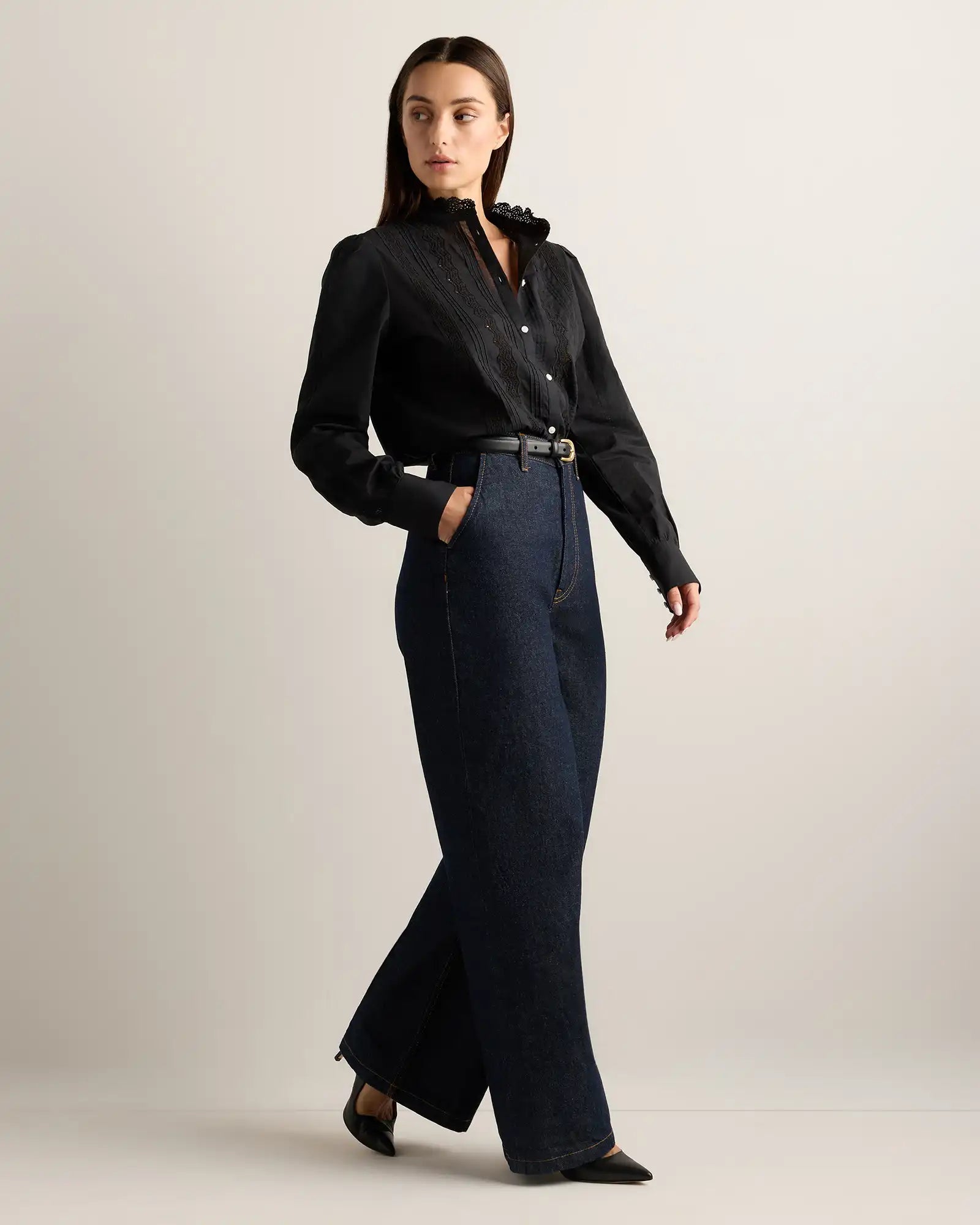 Organic Cotton Voile Lace Detail Blouse