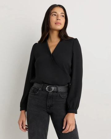 Fluid Crepe Surplice Long Sleeve Blouse
