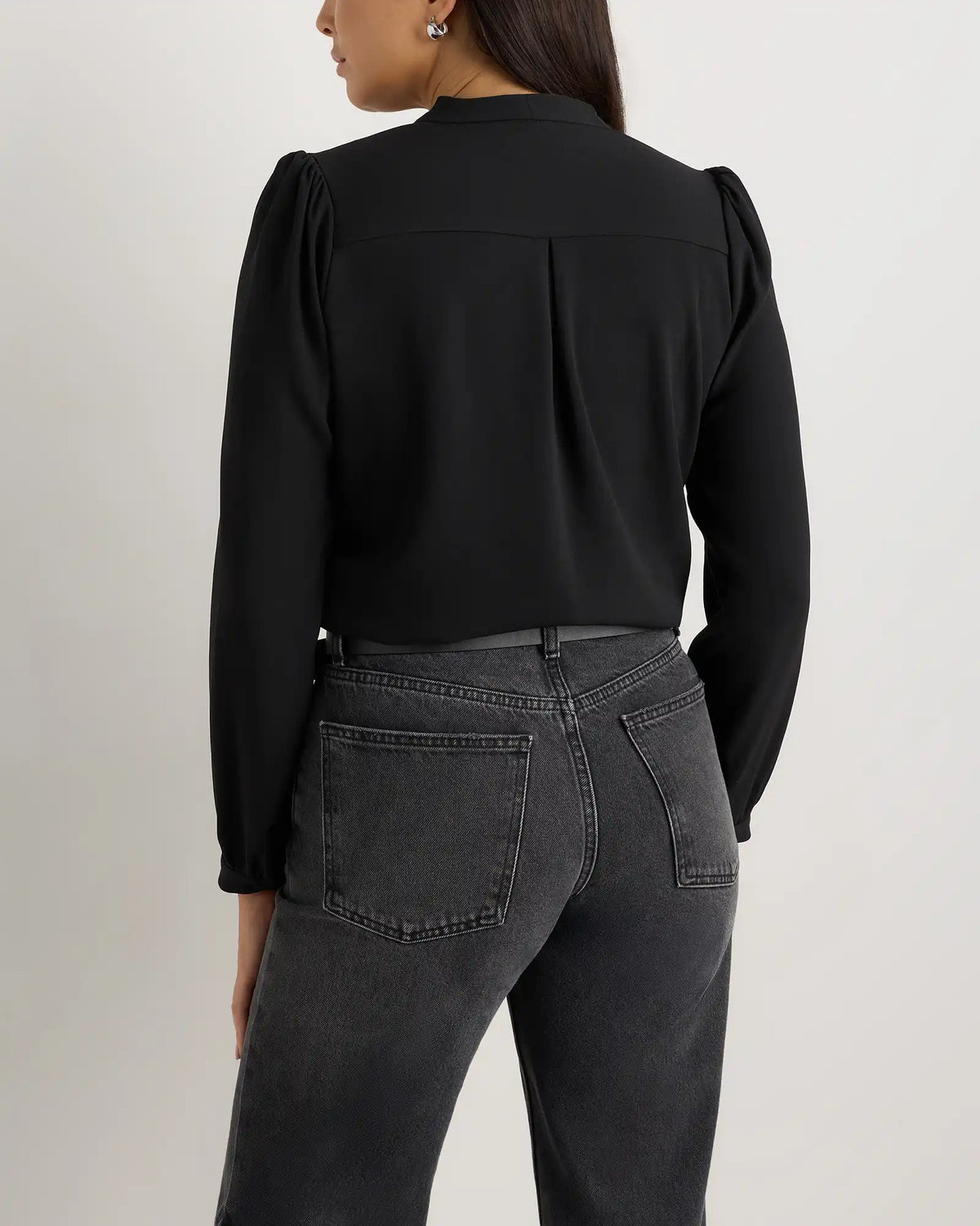 Fluid Crepe Surplice Long Sleeve Blouse