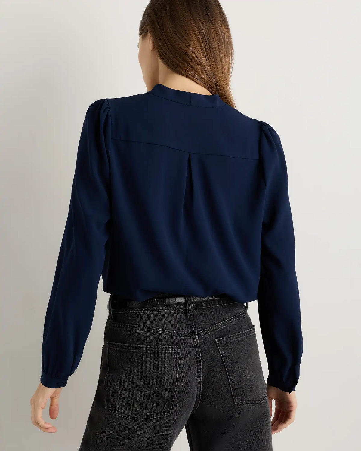 Fluid Crepe Surplice Long Sleeve Blouse