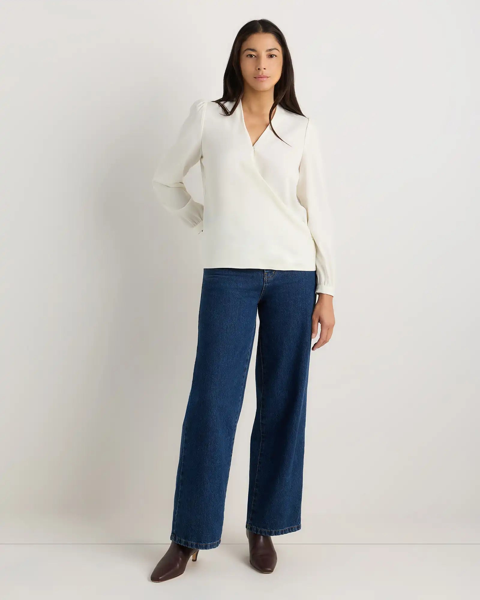 Fluid Crepe Surplice Long Sleeve Blouse