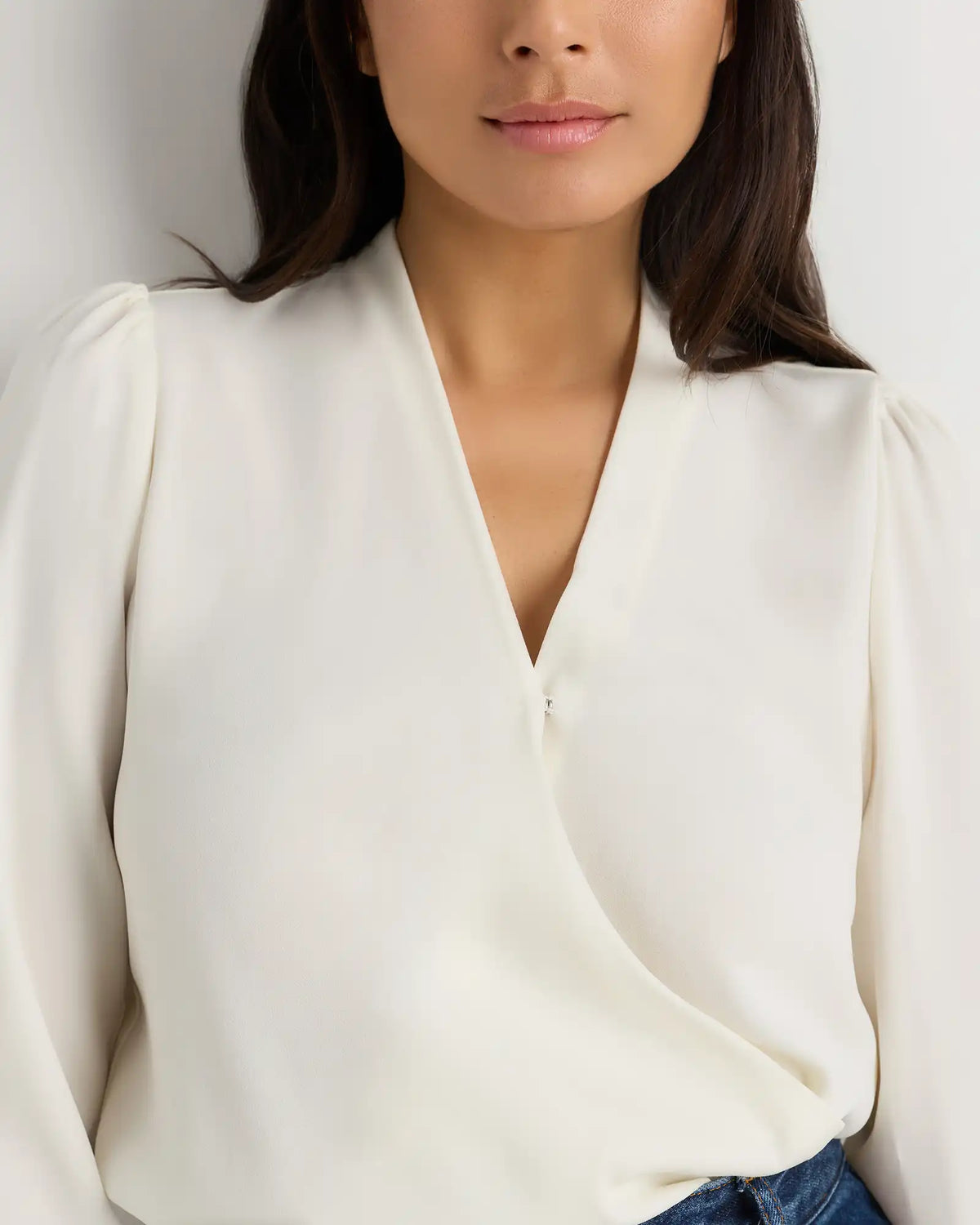 Fluid Crepe Surplice Long Sleeve Blouse