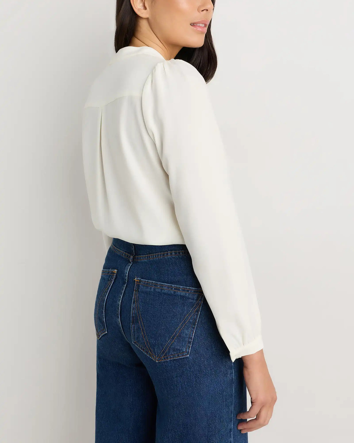 Fluid Crepe Surplice Long Sleeve Blouse
