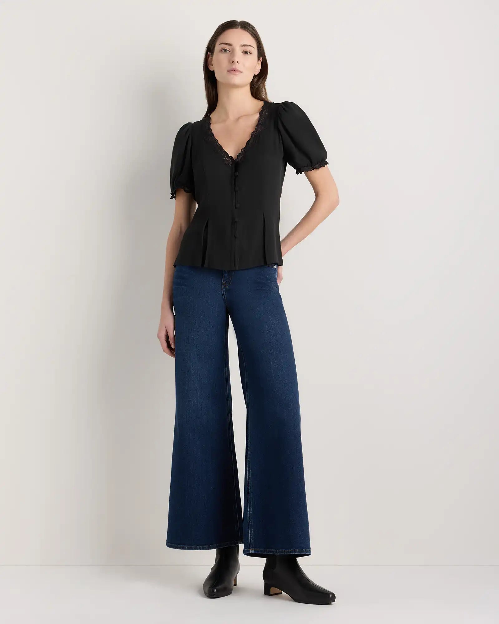 Lightweight Crepe Lace Puff Sleeve Blouse