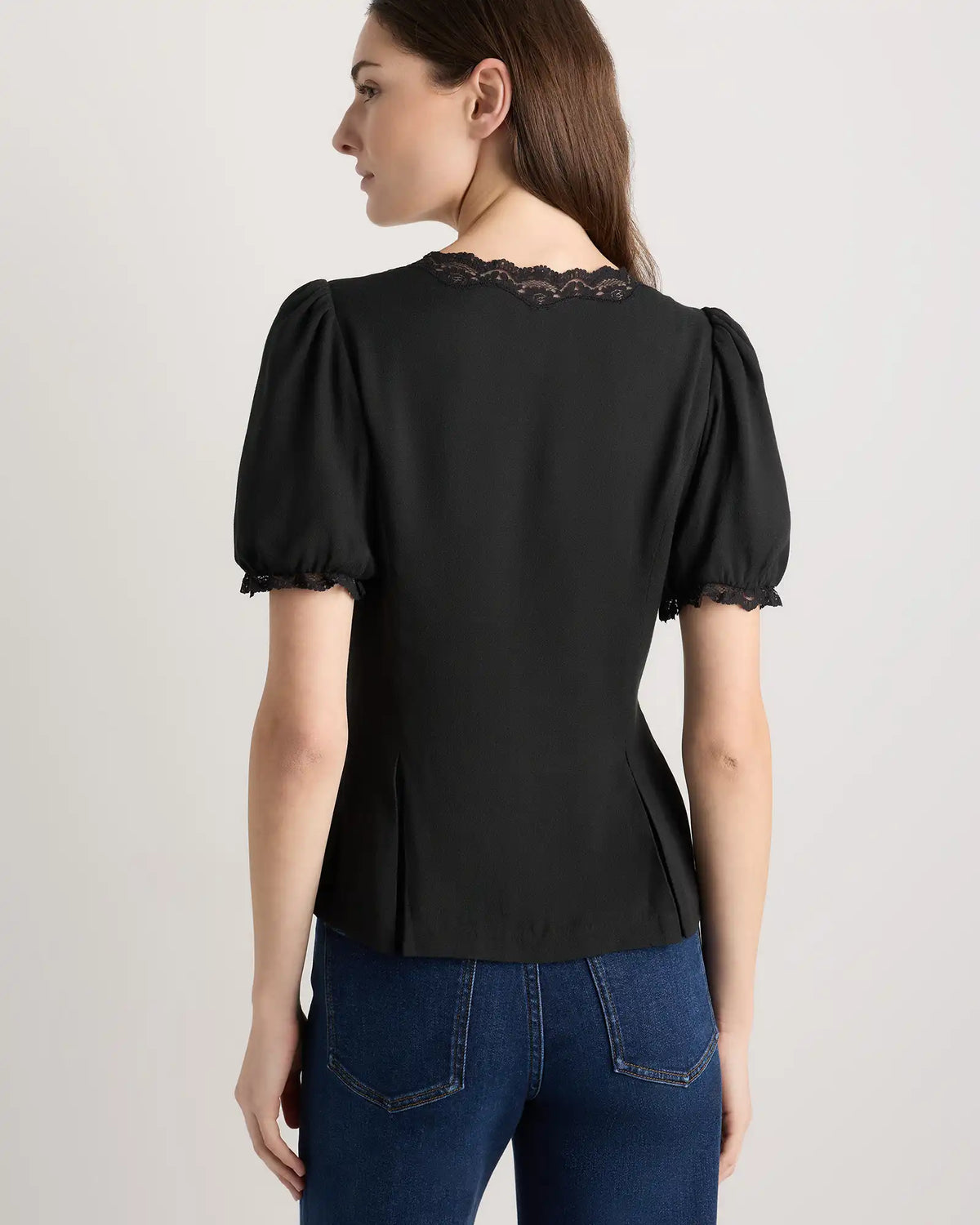 Lightweight Crepe Lace Puff Sleeve Blouse