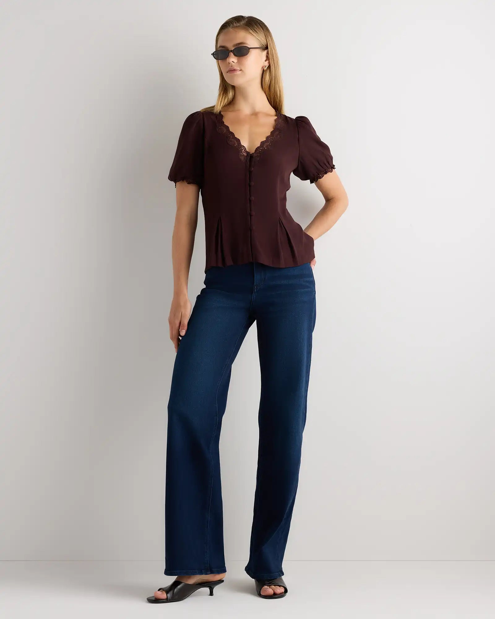 Lightweight Crepe Lace Puff Sleeve Blouse