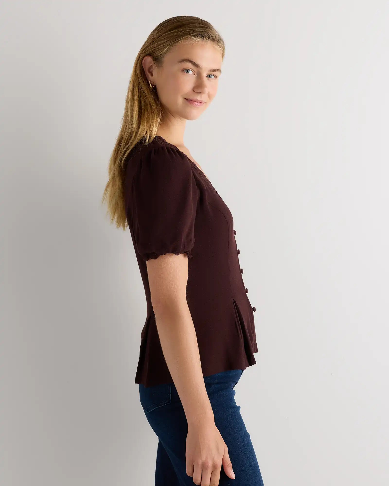 Lightweight Crepe Lace Puff Sleeve Blouse