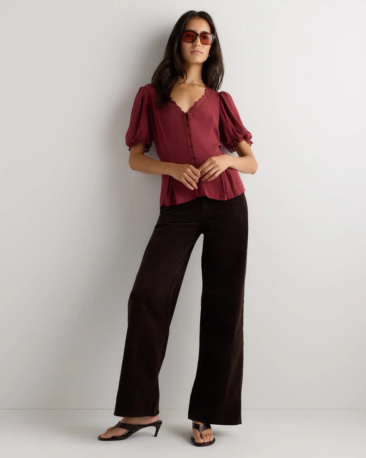 Lightweight Crepe Lace Puff Sleeve Blouse
