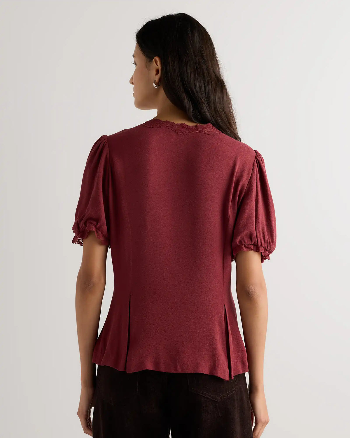 Lightweight Crepe Lace Puff Sleeve Blouse