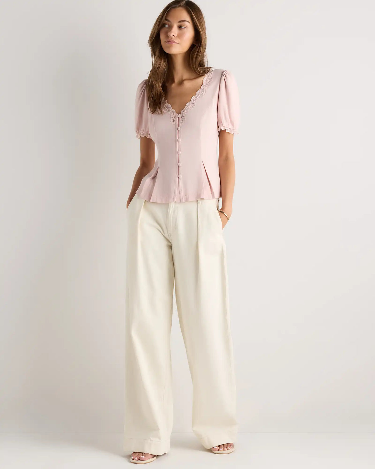 Lightweight Crepe Lace Puff Sleeve Blouse