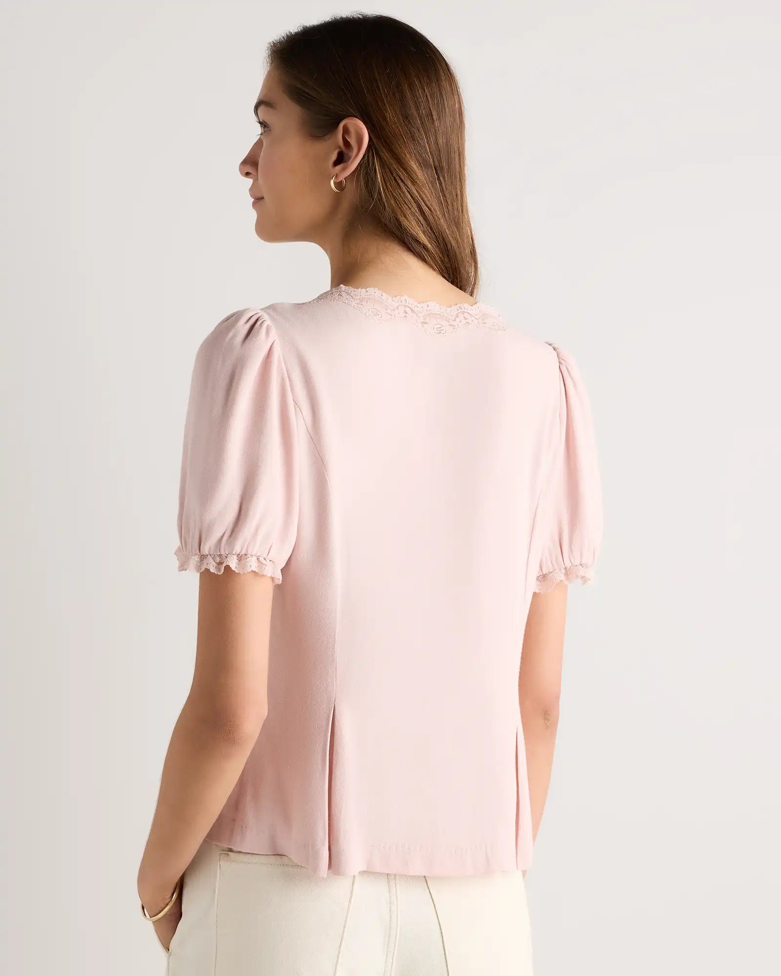 Lightweight Crepe Lace Puff Sleeve Blouse