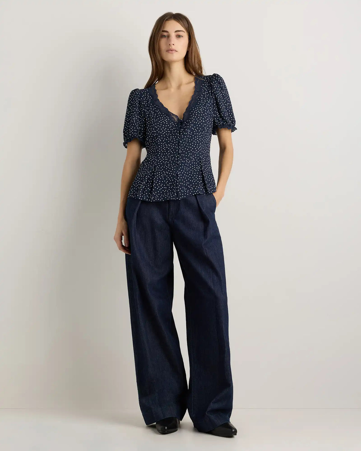Lightweight Crepe Lace Puff Sleeve Blouse
