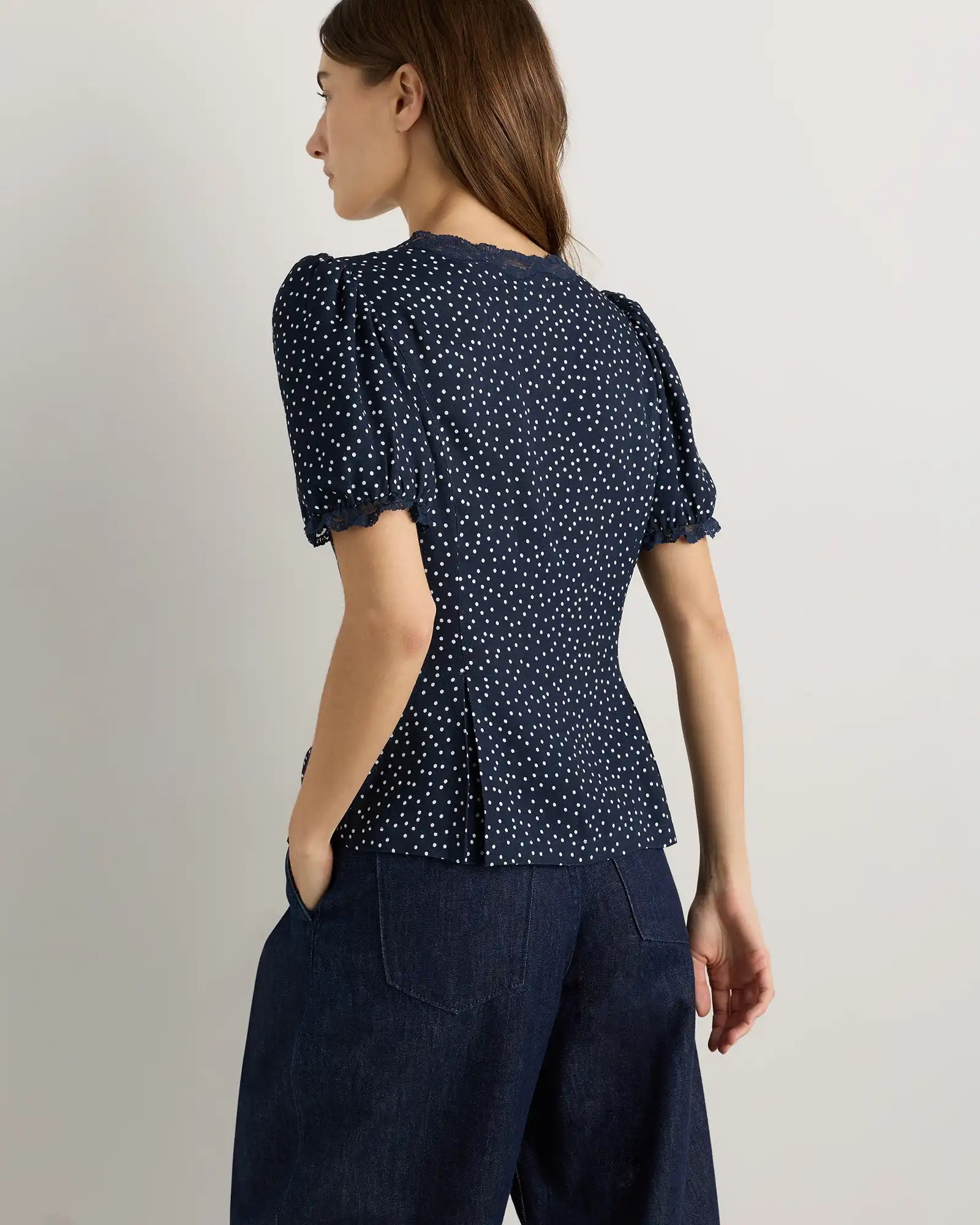 Lightweight Crepe Lace Puff Sleeve Blouse