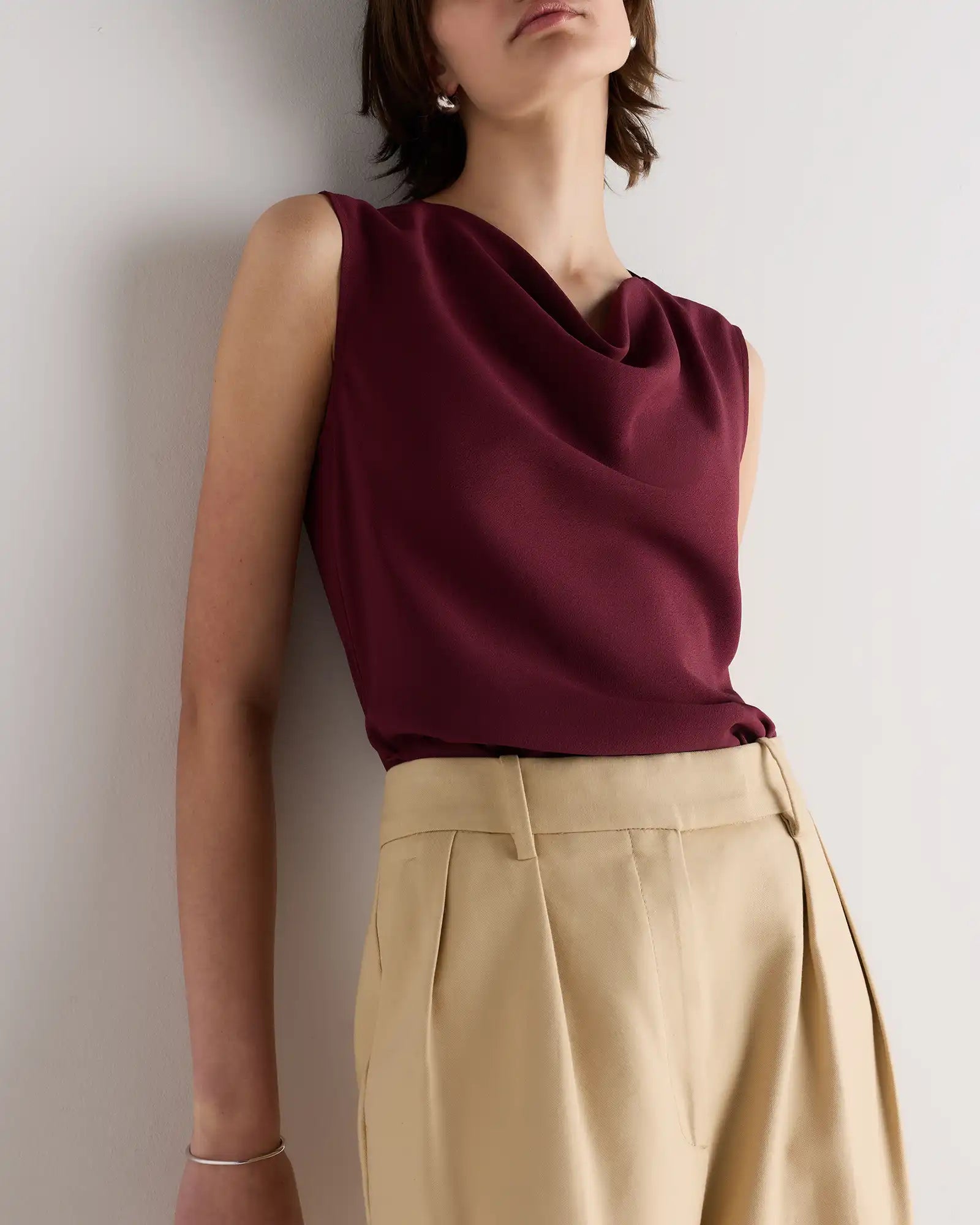 Draped Matte Cowl Neck Tank